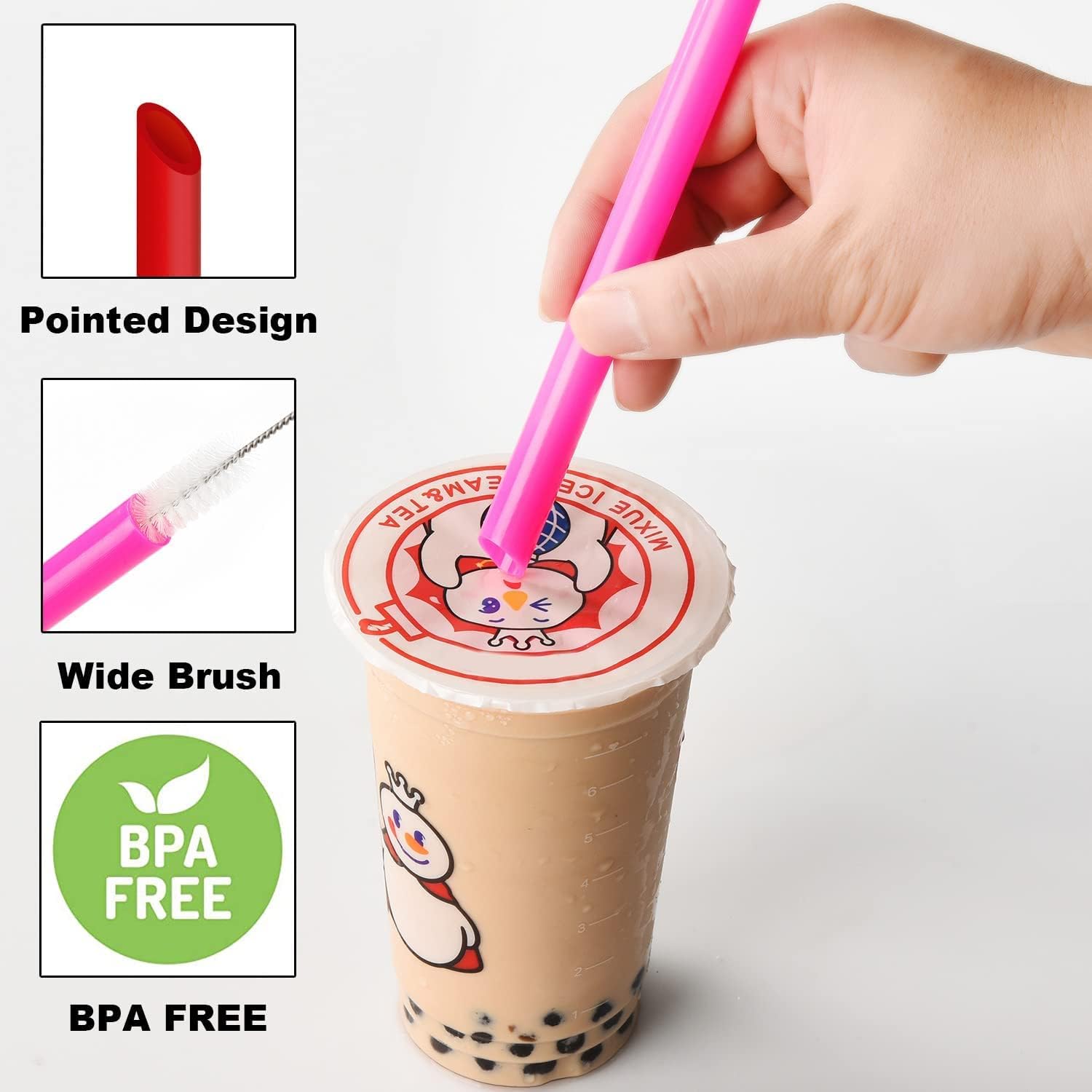 ALINK 12 popotes de plástico reutilizables Boba de 13 pulgadas, extra largas y anchas para batidos de 1 galón, botellas de agua de 6432 onzas, té de