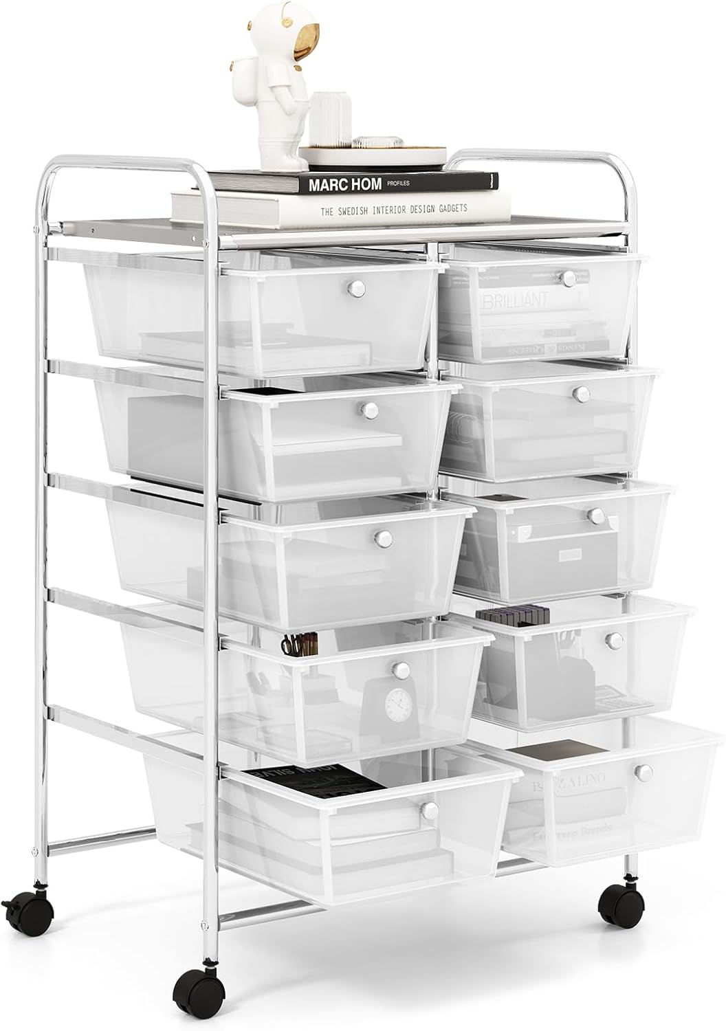 GOFLAME Carrito de almacenamiento con ruedas de 10 cajones, organizador de almacenamiento de manualidades sobre ruedas, carrito móvil multiusos para