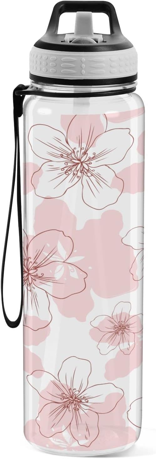 Burbuja Pink Flowers – Botella de agua de 32 onzas con tapa con popote, a prueba de fugas y sin BPA, botella de Tritan para gimnasio, fitness,