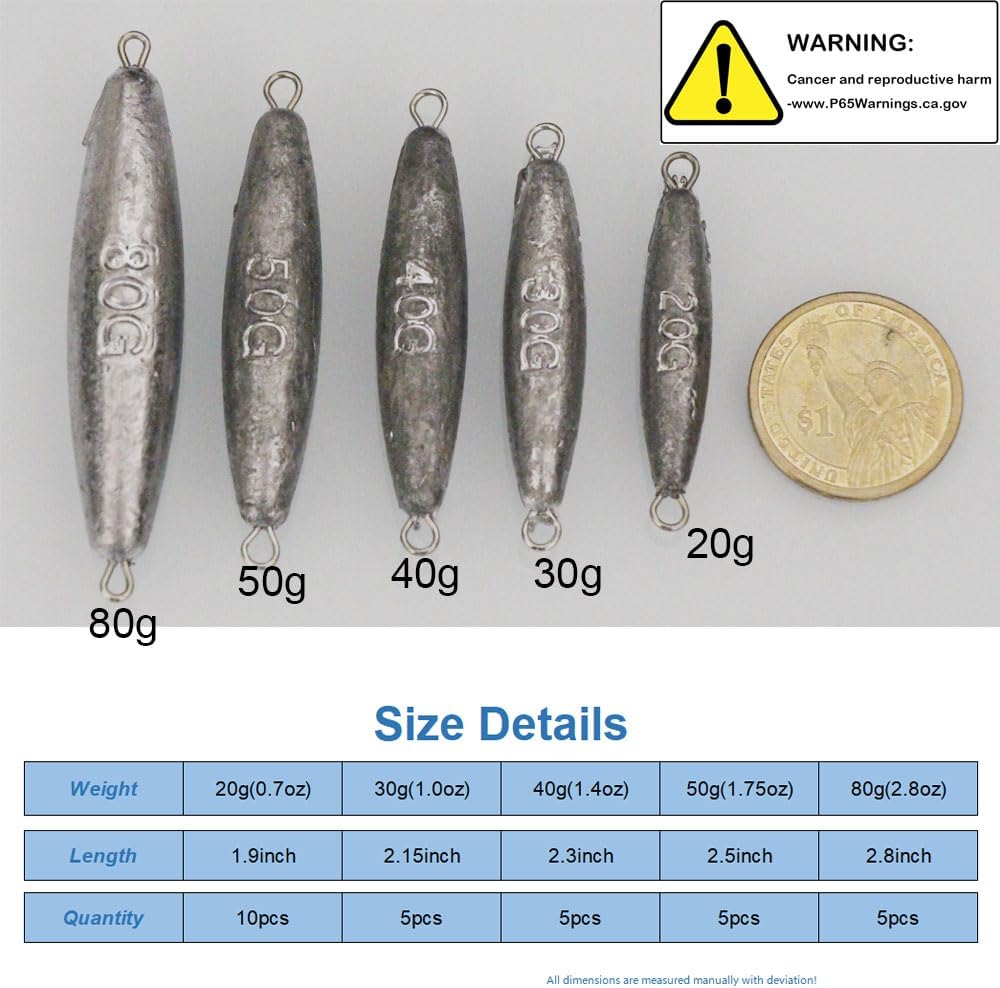 Kit de plomos de arrastre en línea, pesos de pesca de plomo de doble anillo, bala de plomoplomizo de oliva para pesca de agua salada y agua dulce