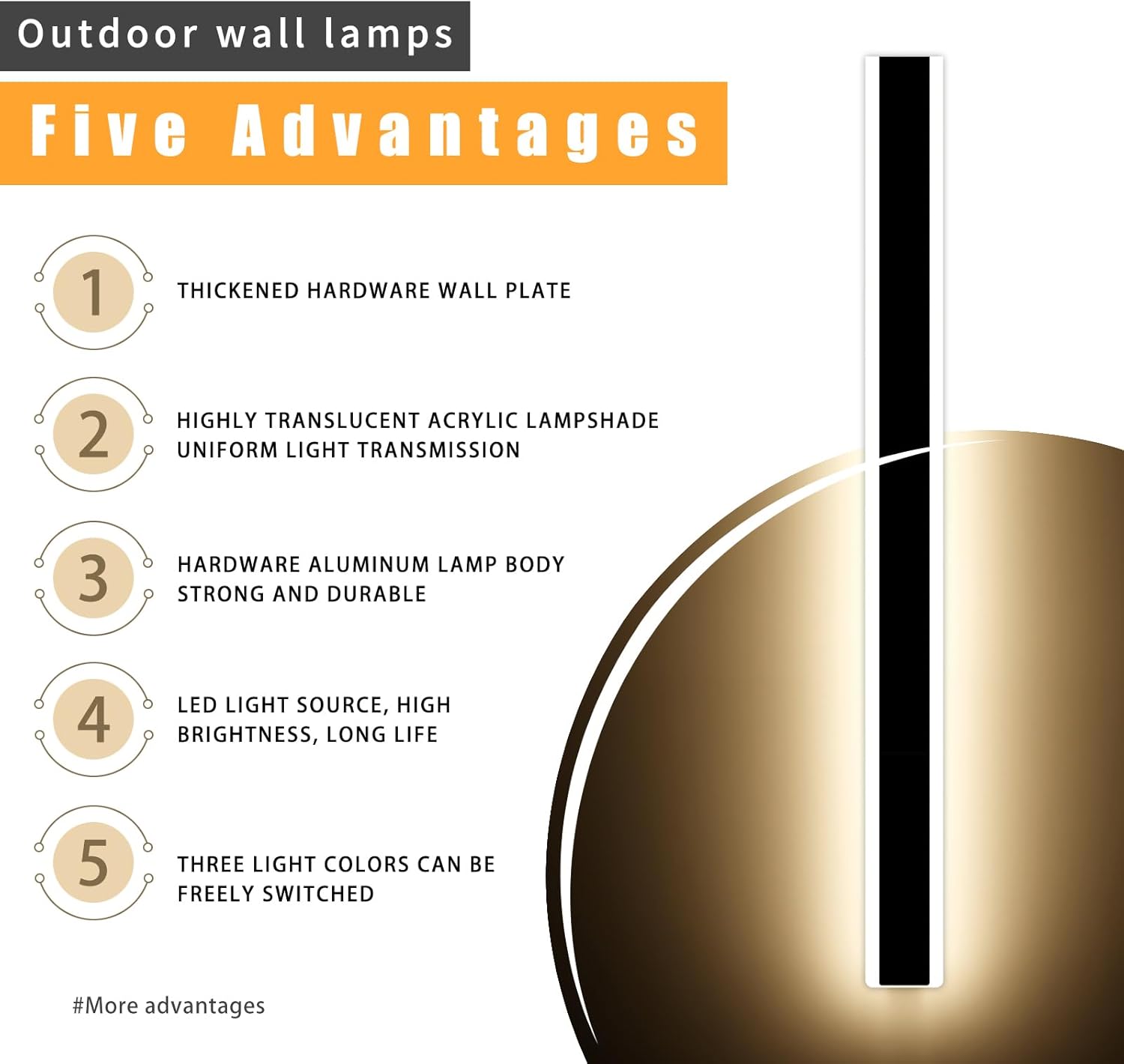 Daoseolo Moderno aplique de pared LED de 47 pulgadas, aplique de pared impermeable IP65 con 3 modos de iluminación (3000 K4500 K6000 K), aplique de