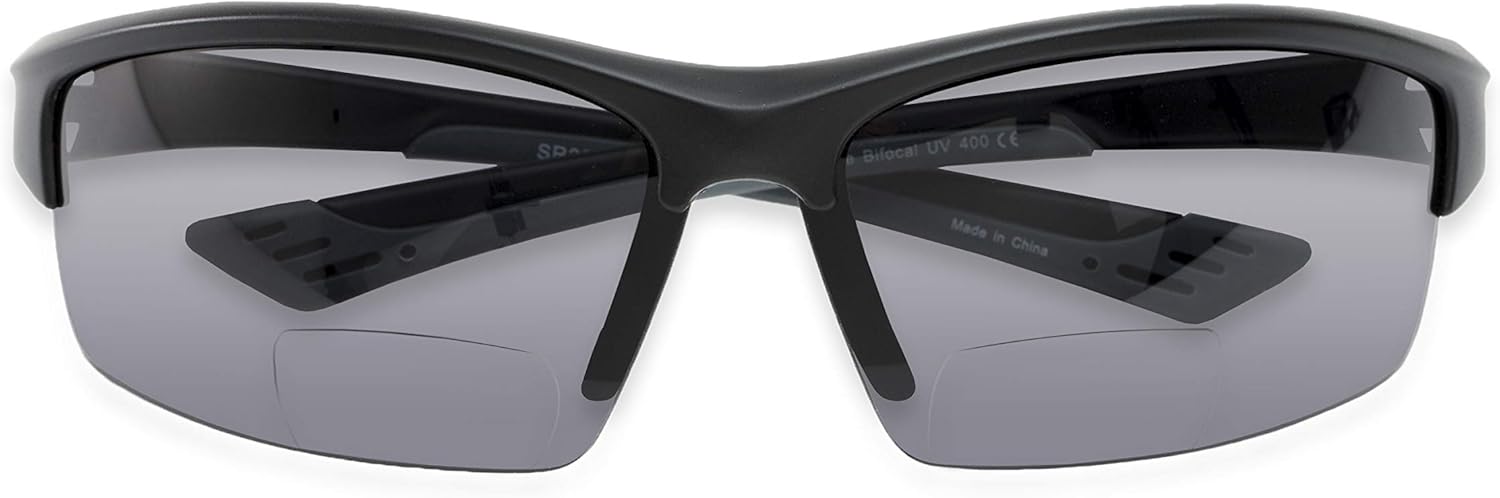 Gafas de sol de lectura bifocales deportivas y envolventes en negro mate con lentes ahumadas de Readers.com  The Roster  +1.50