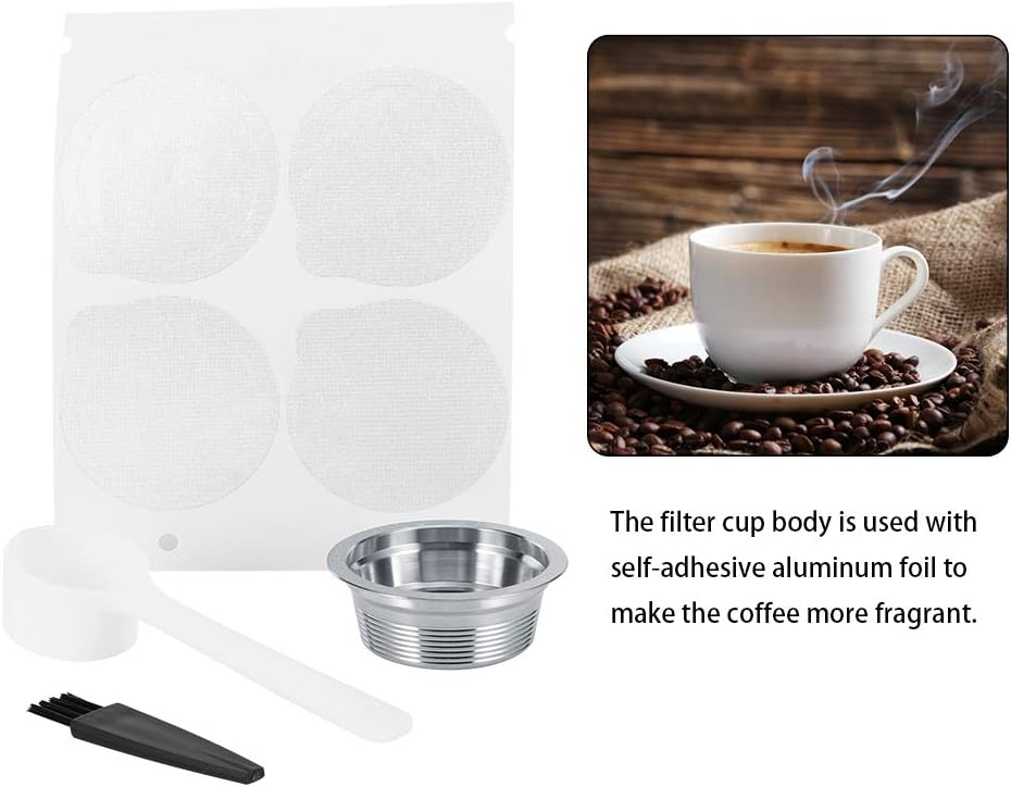 Cápsulas de café recargables de acero inoxidable, juego de filtros reutilizables de cápsula de espresso con tapas, cuchara y cepillo para máquina de