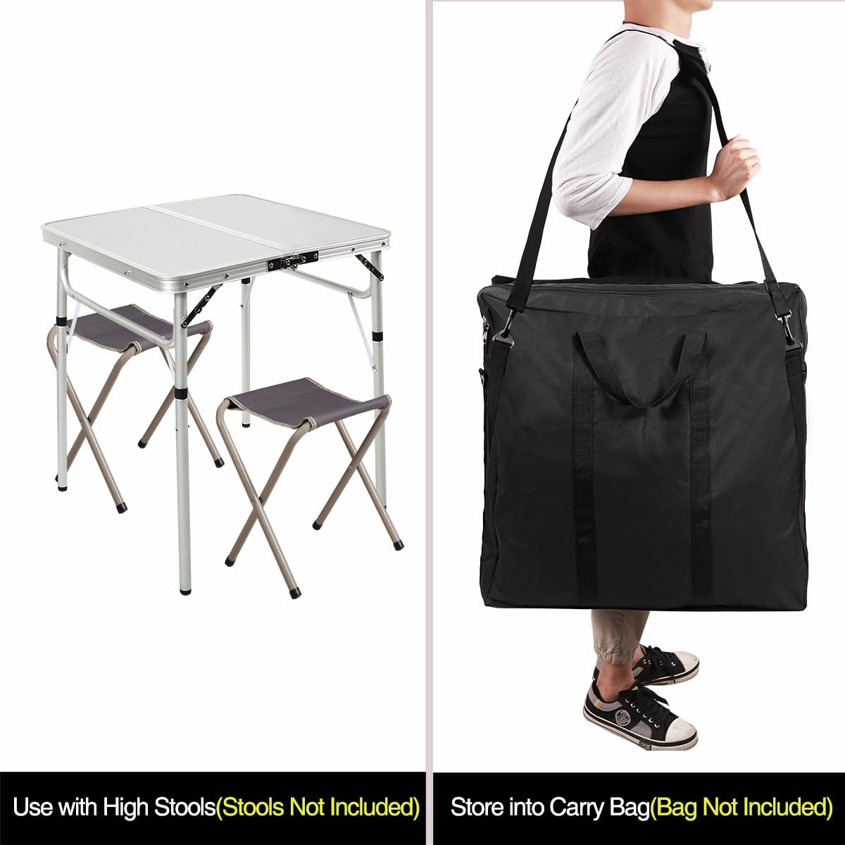 REDCAMP Mesa de campamento cuadrada pequeña plegable de 24 pulgadas con patas de altura ajustable, mesa plegable de aluminio ligero y portátil en la