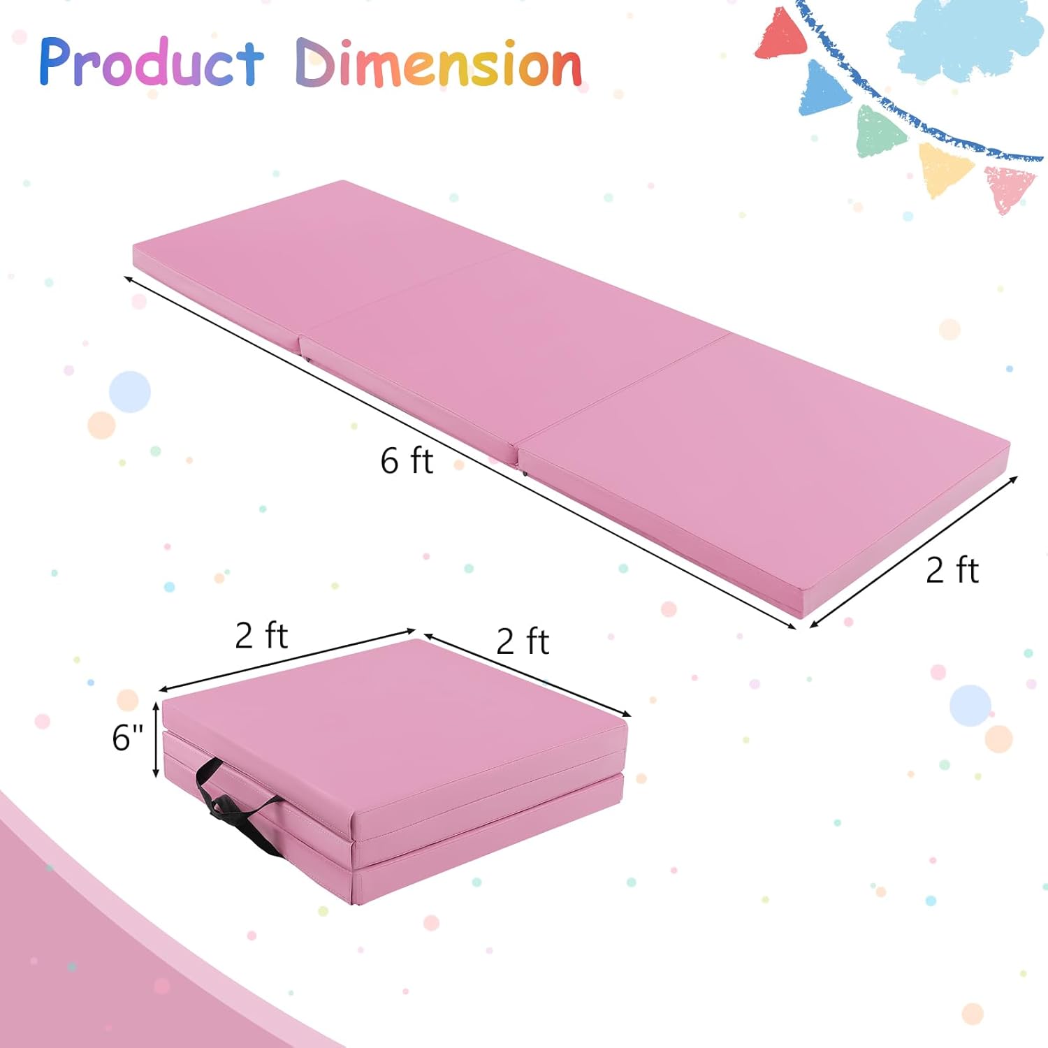 Giantex Colchoneta de gimnasia de 6 x 2 pies, tapete plegable de 2 pulgadas de grosor con cierre de gancho y bucle, tapete de gimnasio plegable con