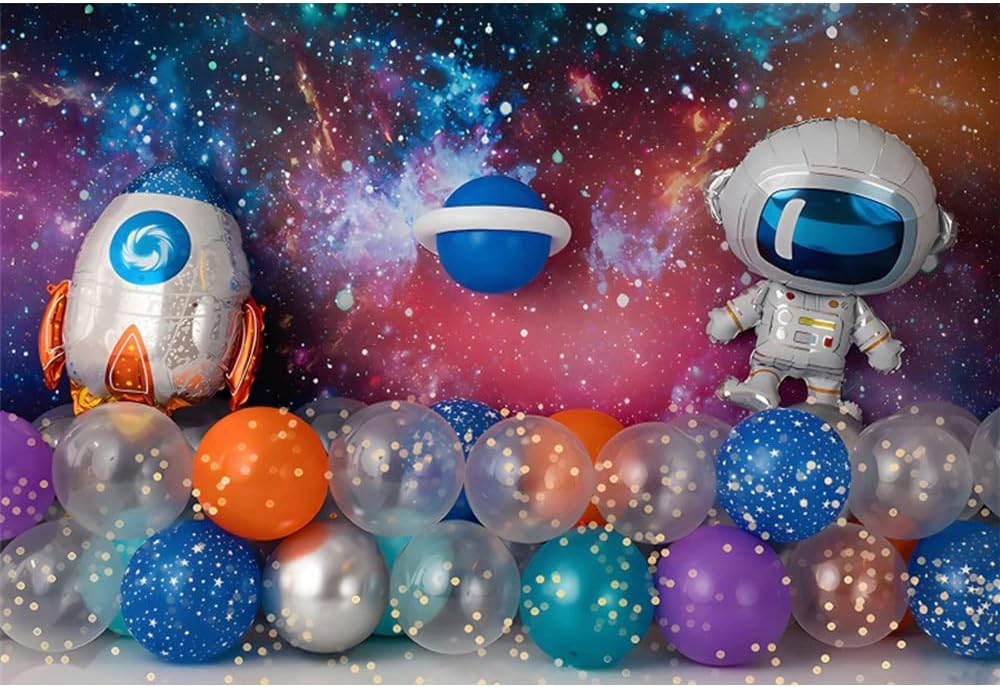 Telón de fondo de cumpleaños del espacio exterior de 8 x 6 pies para niños, galaxia, astronauta, decoración de fiesta espacial, telón de fondo para
