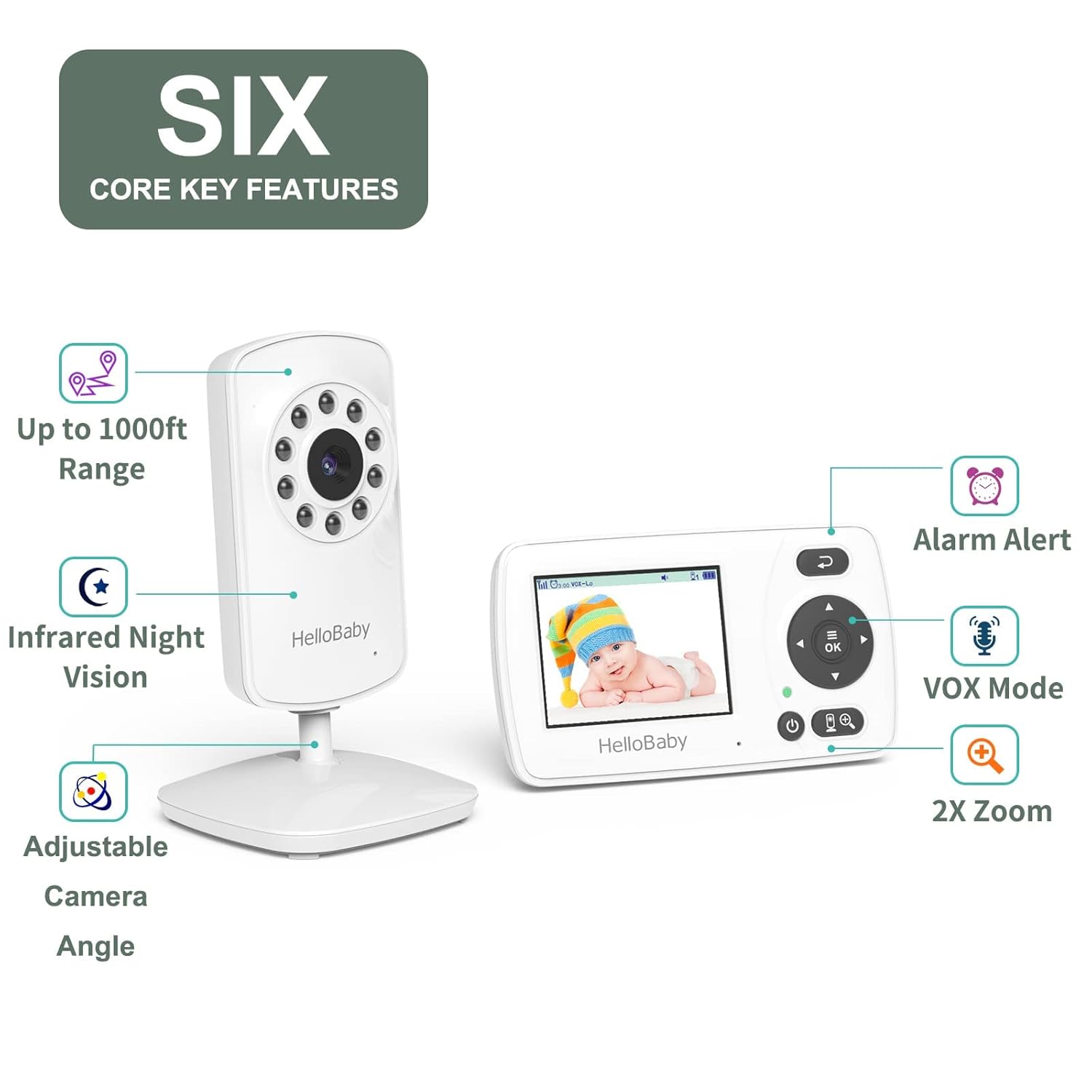 HelloBaby Monitor con cámara y audio, monitor de bebé de video de largo alcance de 1000 pies, sin WiFi y portador avanzado 4 en 1 Infantino Flip –