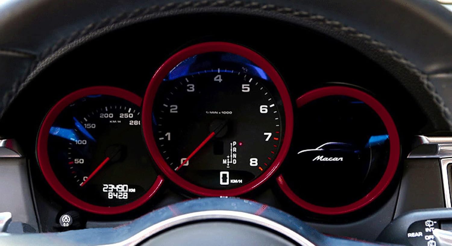 Xotic Tech – Marco de instrumento, marco de instrumento, para salpicadero, compatible con Porsche Macan 2015-up, 718 Cayman Boxster 2016-2018 (rojo)
