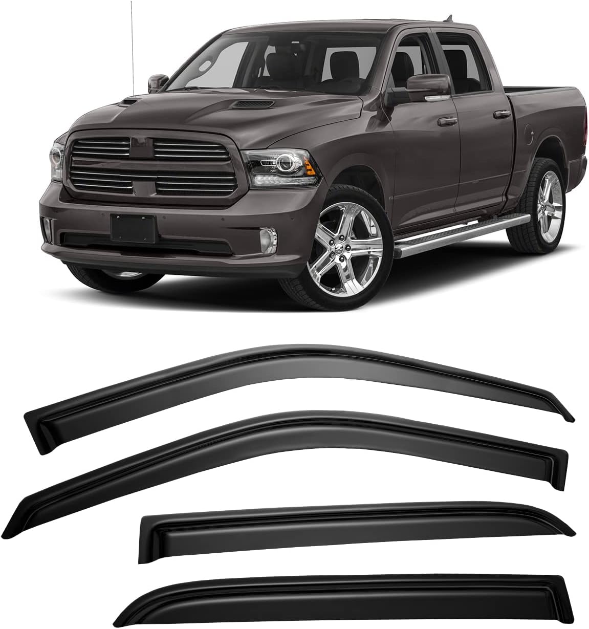 Protectores de lluvia para Dodge Ram 1500 Crew Cab 2009-2018, deflectores de ventana, viseras de ventilación para Ram 25003500 Mega Cab 2010-2023