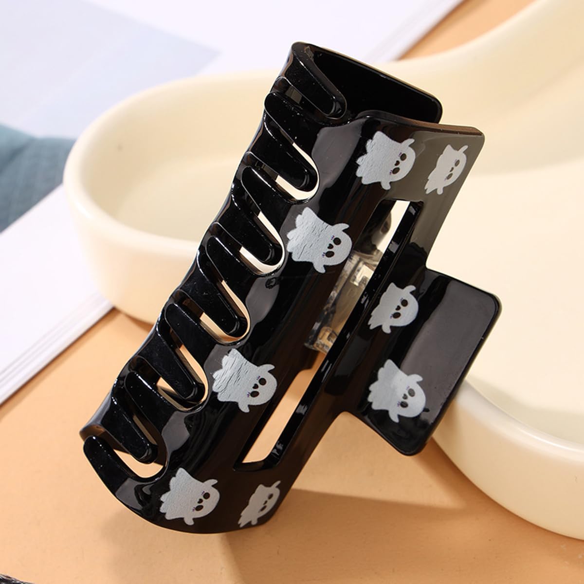 Pinzas cuadradas para el cabello de Halloween, pinzas de garra de tiburón ahuecadas negras, horquillas con bonito diseño de fantasma, accesorios
