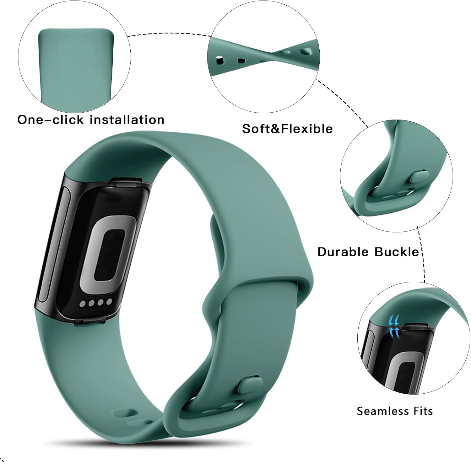 Ouwegaga Paquete de 6 correas compatibles con Fitbit Charge 6Fitbit Charge 5, para mujeres y hombres, correa de repuesto deportiva duradera de TPU