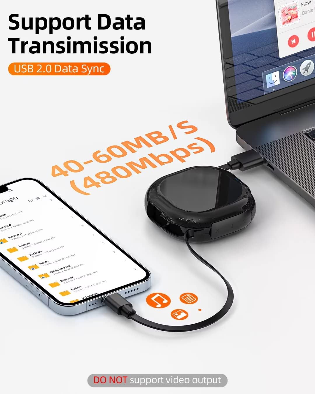 YKZ Cable de carga retráctil magnético 3 en 1, cable de carga de teléfono USB retráctil de viaje 3A con micro USBTipo-C para todos los dispositivos