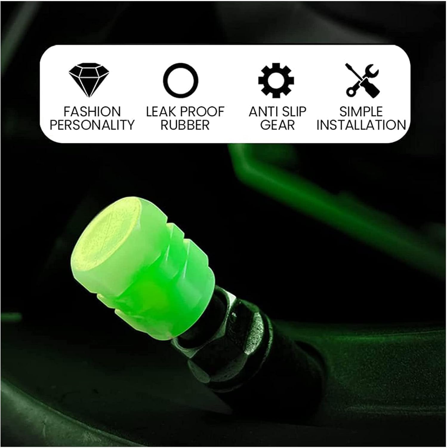 16 tapas universales fluorescentes para válvulas de neumáticos de automóvil, accesorios para válvulas de neumáticos, cubierta luminosa de válvula de