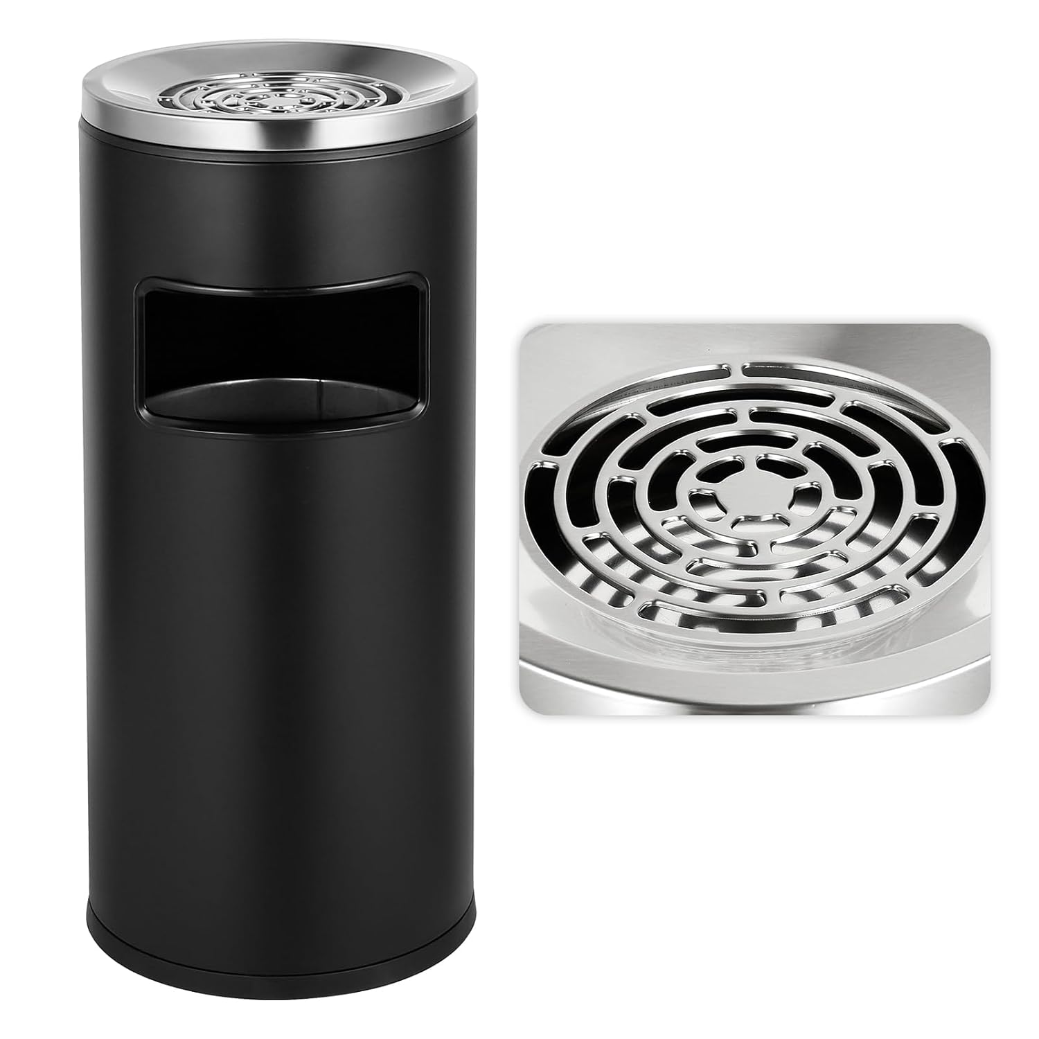 BEAMNOVA Bote de basura al aire libre con tapa, contenedor de basura comercial negro de acero inoxidable para patio, garaje interior, contenedor de