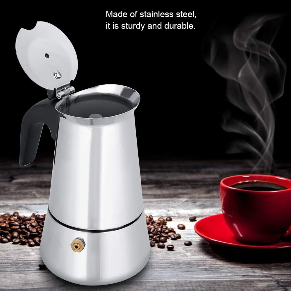 Fydun Acero inoxidable, portátil de acero inoxidable, cafetera Moka Maker Mocha Pot (6.8 fl oz)
