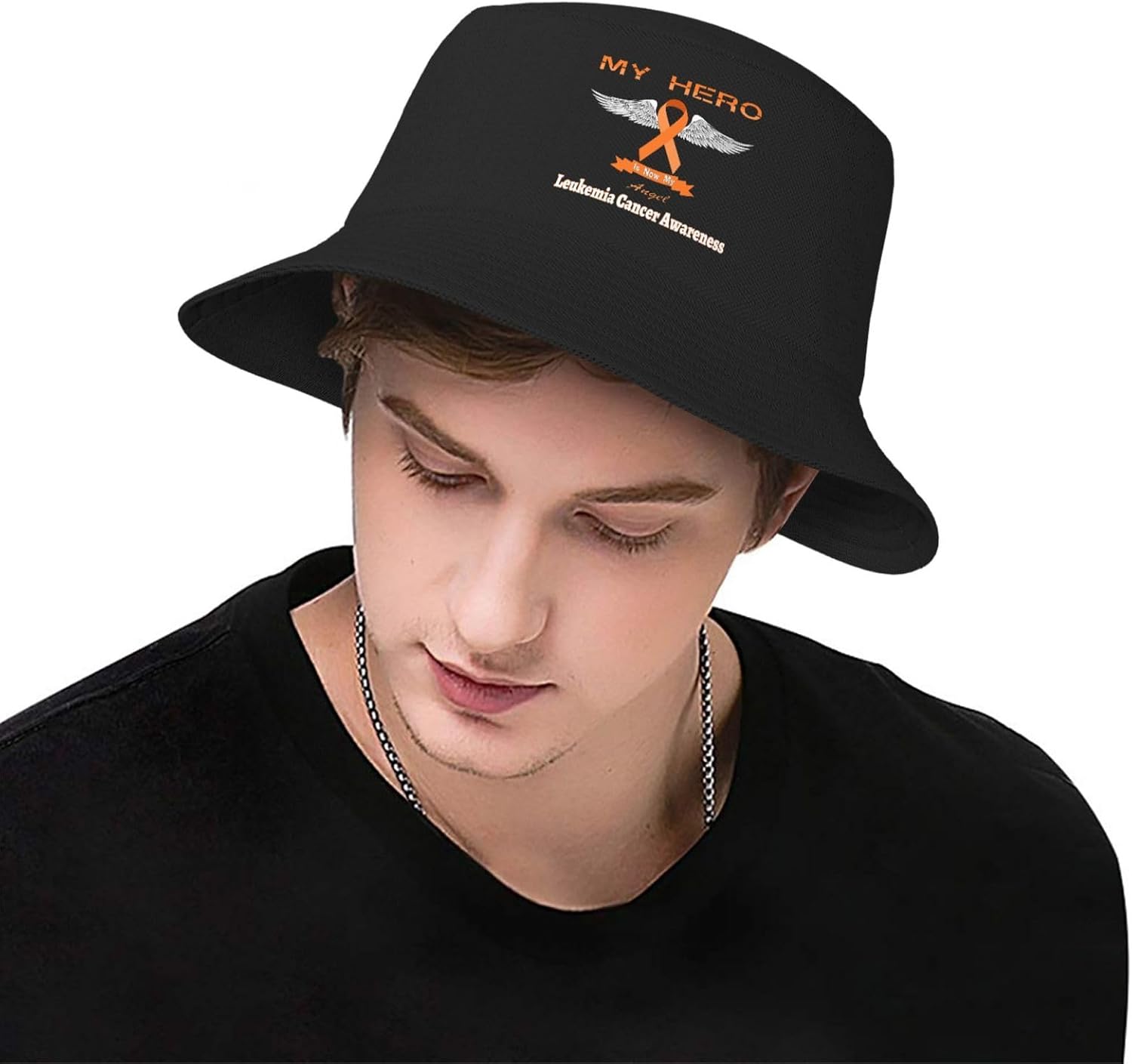 My Hero is Now My Angel – Sombrero de pescador para concientización sobre el cáncer de leucemia de doble tejido para mujereshombres, sombrero de