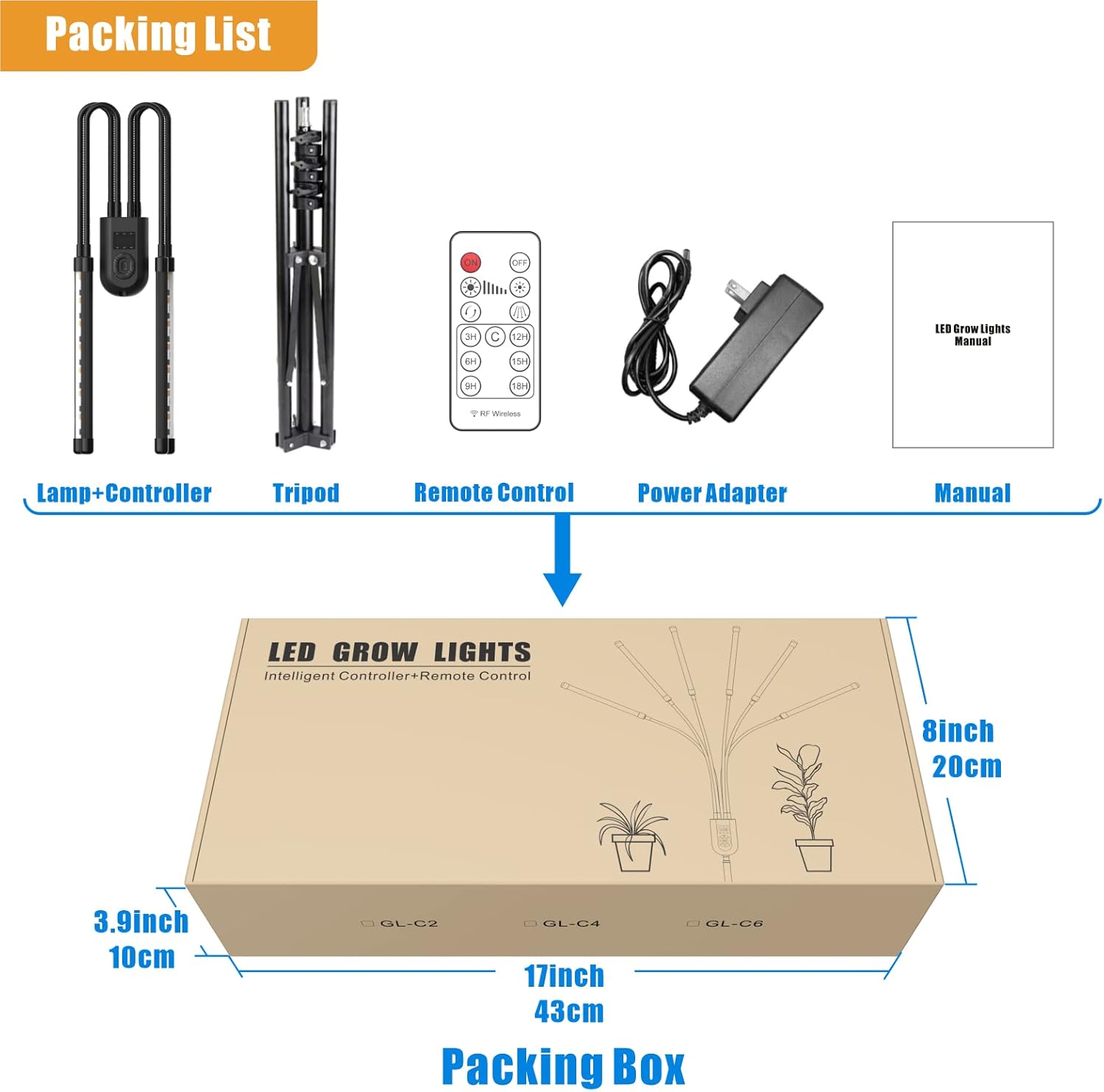 Luces de cultivo de plantas, luz LED de espectro completo para plantas de interior, lámpara de cultivo con 11 niveles regulables, 6 modos,