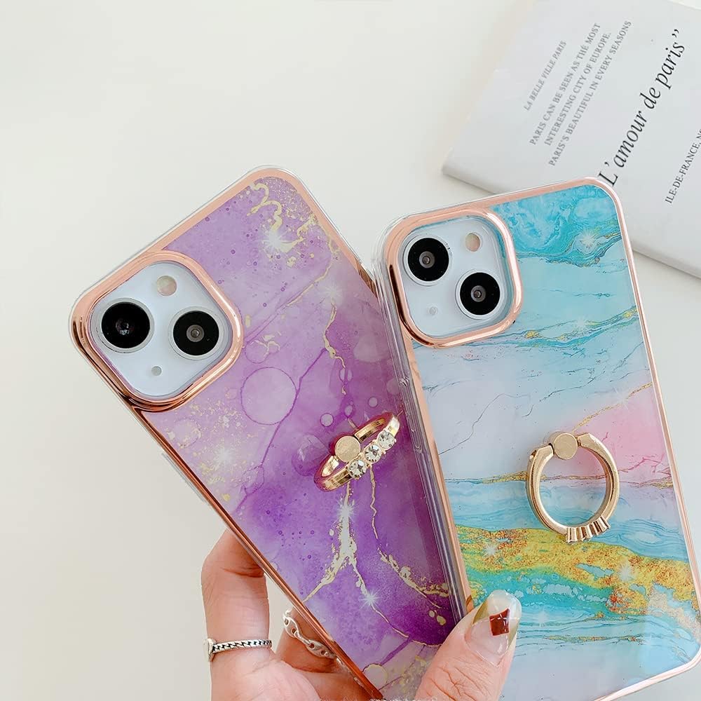 Funda para Moto G50 5G, TPU suave + patrón de mármol IMD brillante anillo para niñas y mujeres, funda de protección de cámara y pantalla para Moto