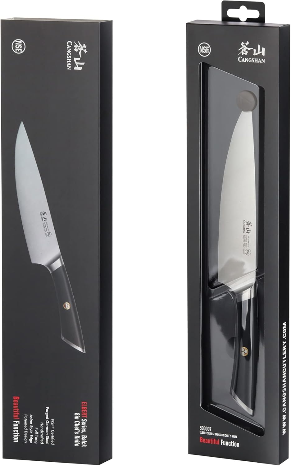 Cangshan Cuchillos de chef forjados de acero alemán serie ELBERT (negro, 8 pulgadas)