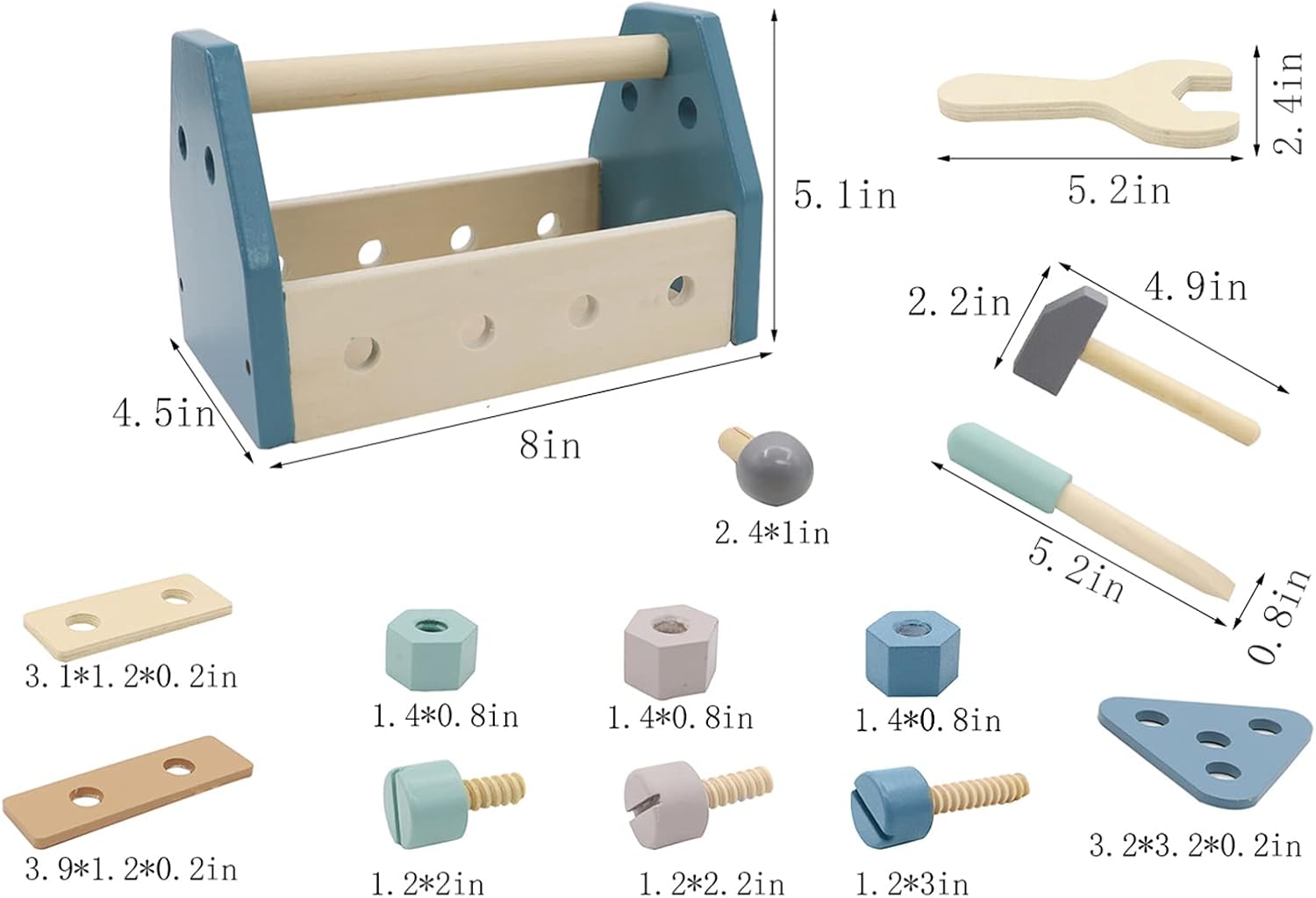 Montessori Herramientas de madera para niños pequeños, juegos de juguetes educativos para niños, caja de juego preescolar (azul)