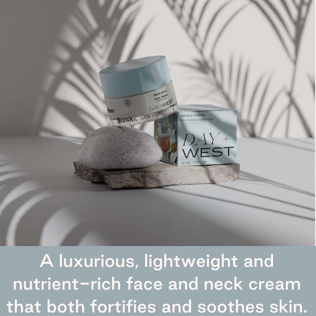 Day + West Gentle Armor Crema facial + cuello  Cuidado de la piel lujoso para pieles sensibles  Hidratante facial con escualano, tuna orgánica,