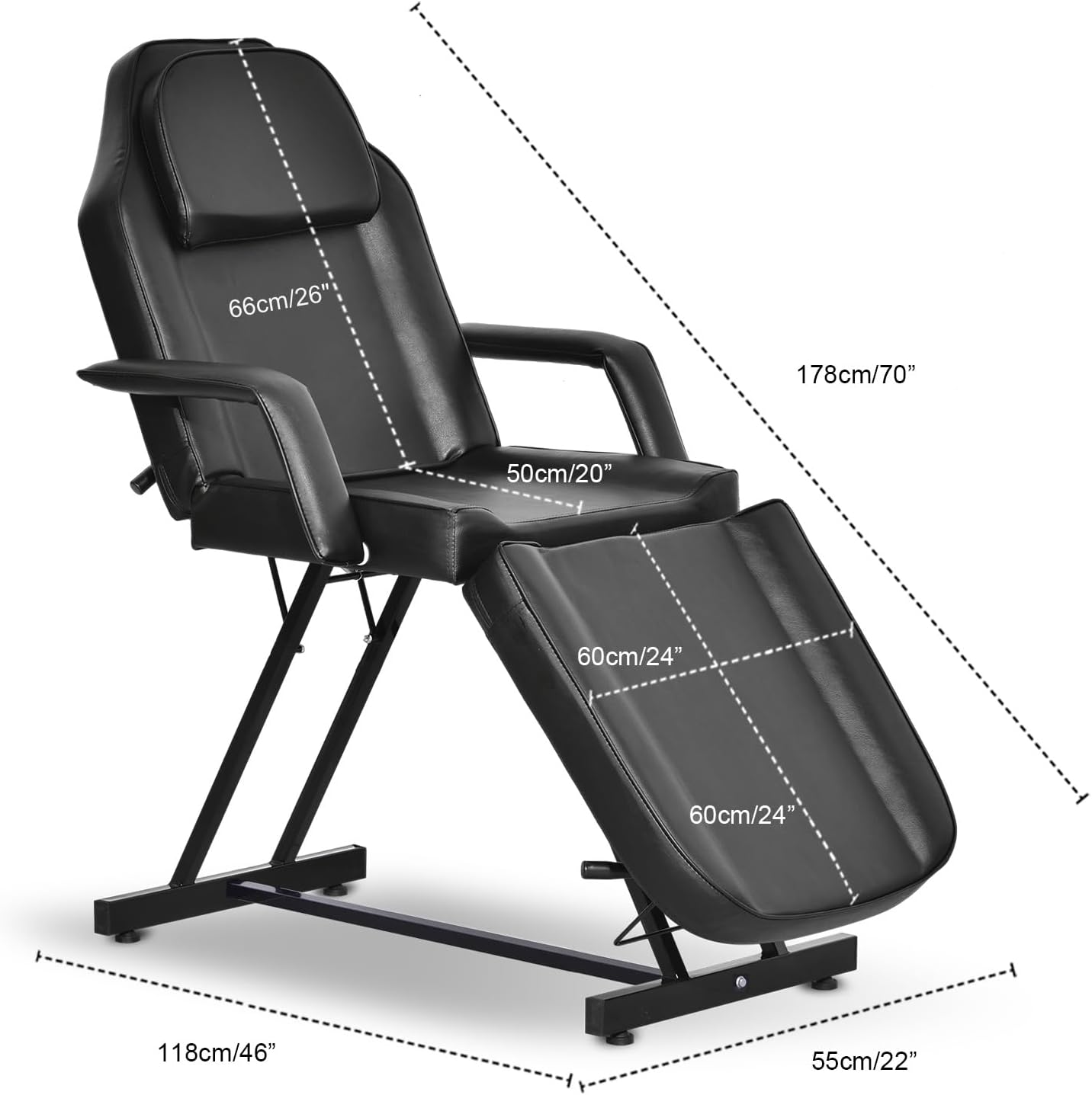 Paddie Cama de masaje profesional plegable de 3 secciones, mesa de tatuaje ajustable para cliente, silla facial de 73 pulgadas para esteticista,