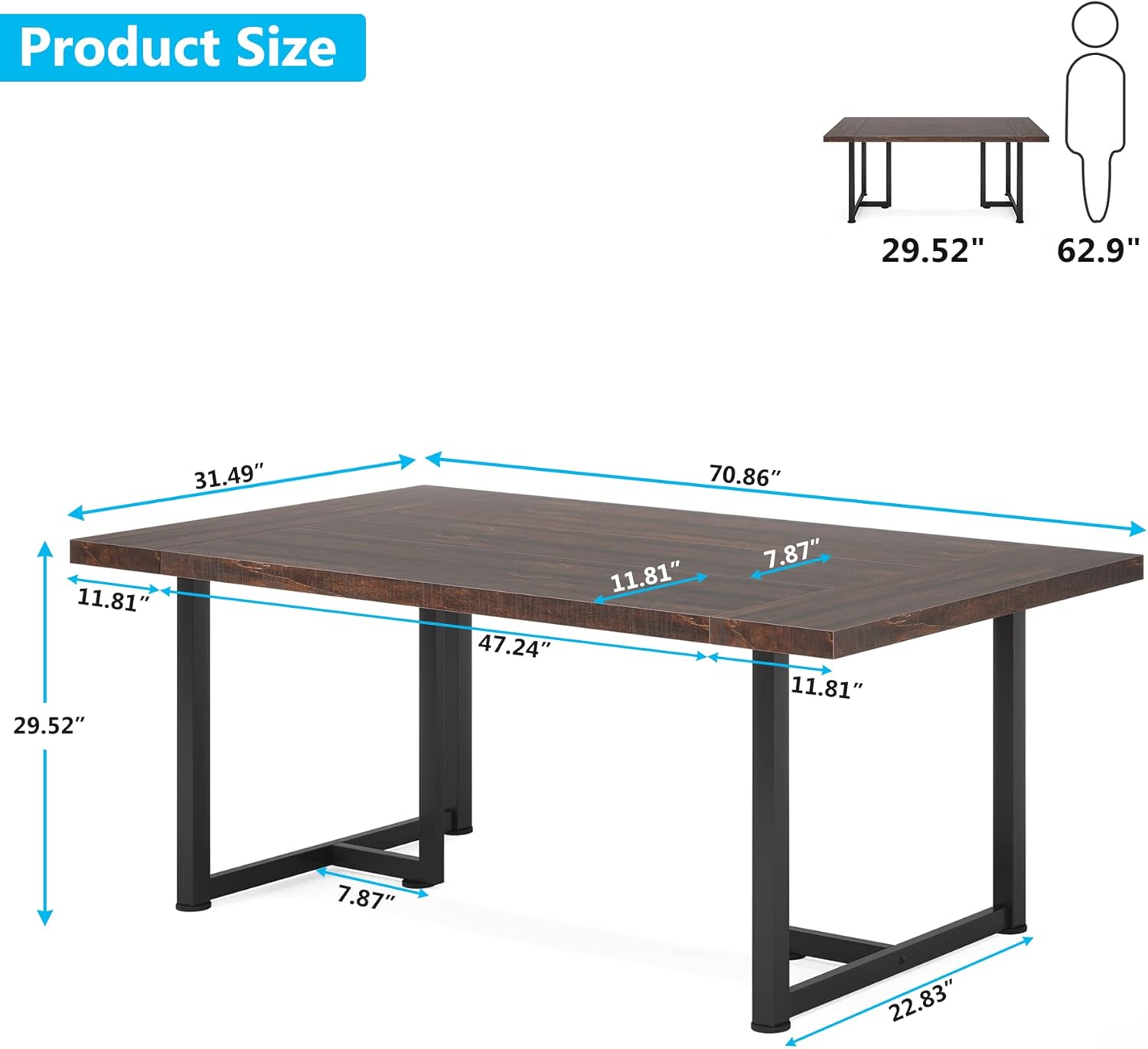 Tribesigns Mesa de comedor para 6 personas, mesa de cocina de granja para comedor, mesa rectangular industrial con patas de acero, marco de metal,