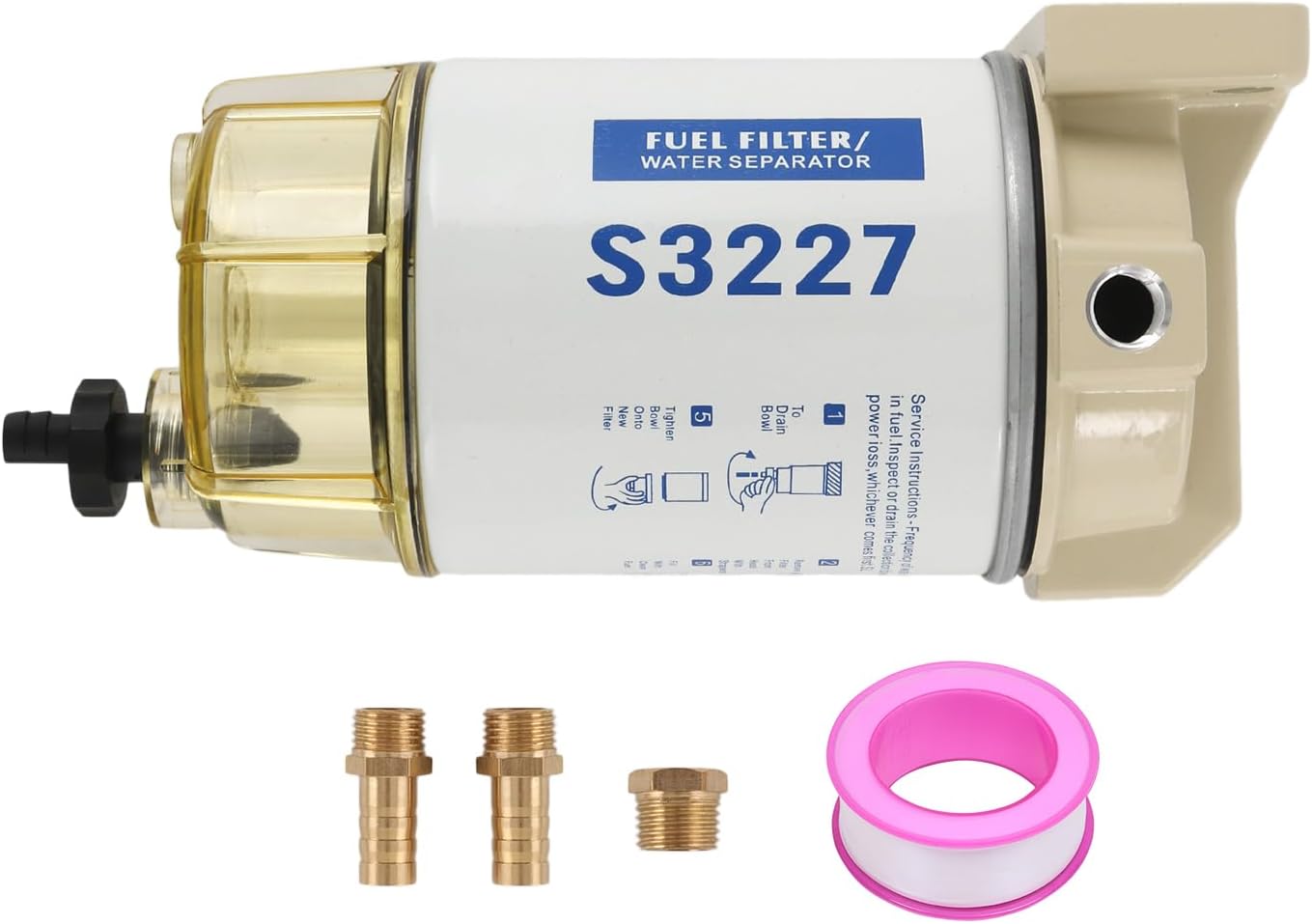 S3227 Filtro de combustible Separador de agua de repuesto para motor fueraborda marino Mercury con púas de 38 pulgadas x 14 pulgadas NPT accesorios