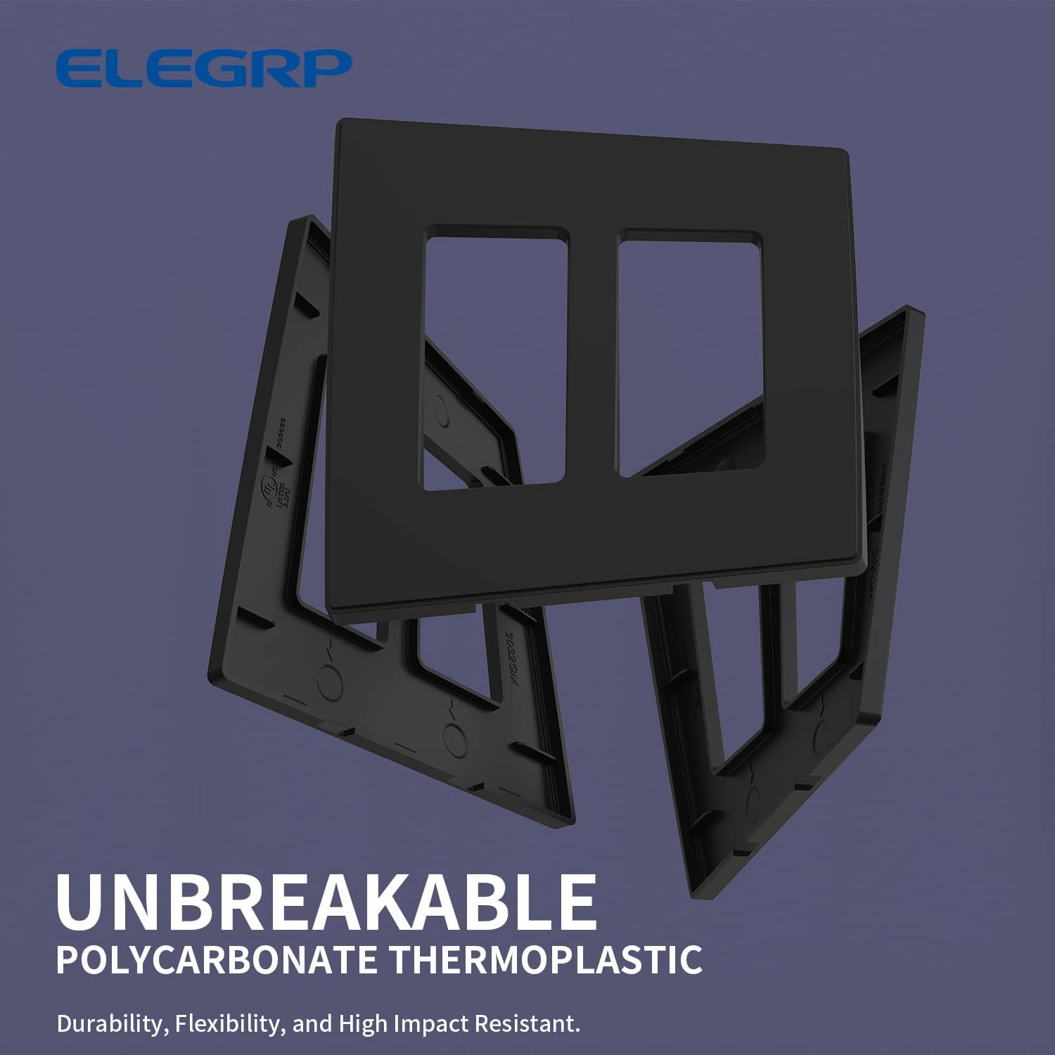 ELEGRP Placas decorativas de pared de 2 segmentos sin tornillos, cubierta frontal termoplástica irrompible de tamaño mediano para interruptor de