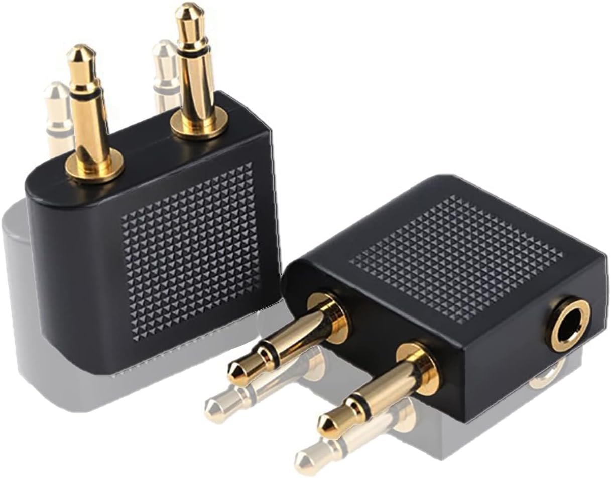 Adaptador de auriculares de avión, enchufe Airfly, conector estéreo dual de 0.138 in macho a hembra, adaptador de auriculares de línea aérea