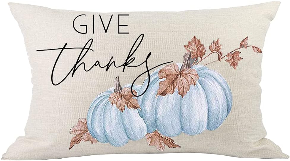 Aceroece Blue Pumpkins Give Thanks Day – Funda de cojín rectangular de 12 x 20 pulgadas