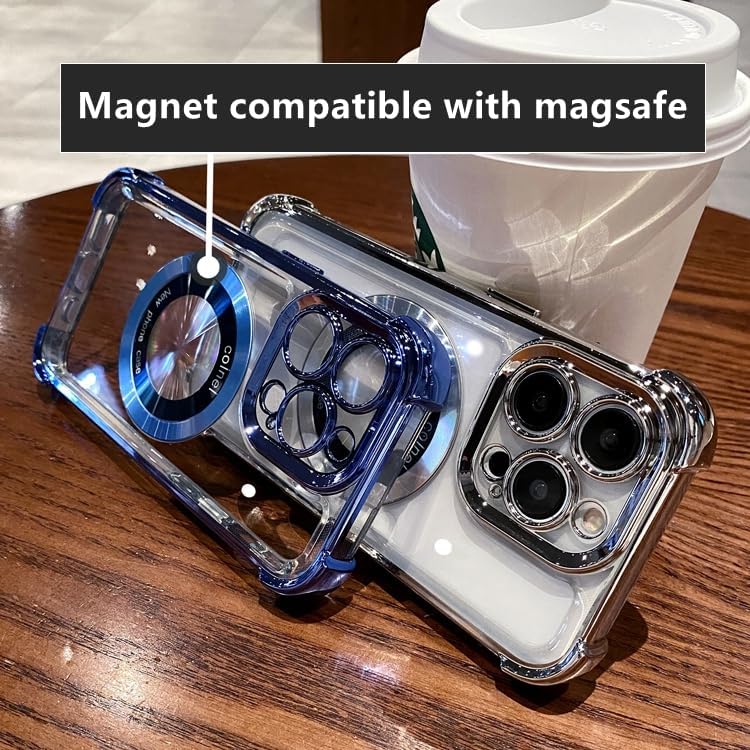 Funda magnética para iPhone 13 Pro Max compatible con MagSafe, protección de grado militar Logo View Funda delgada transparente galvanizada para