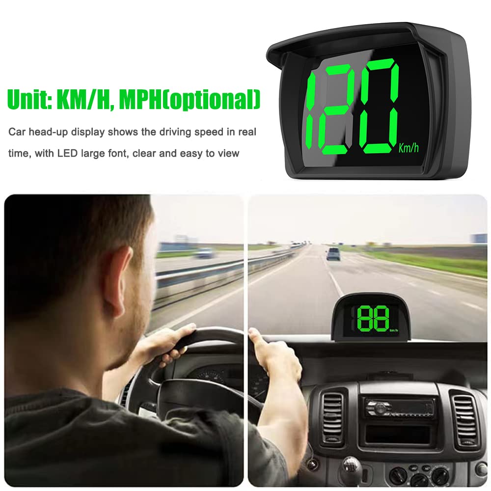 FANGZI Pantalla HUD para automóvil, pantalla frontal para coche, KMH, MPH, velocímetro digital con pantalla LED de fuente grande, adaptador de carga
