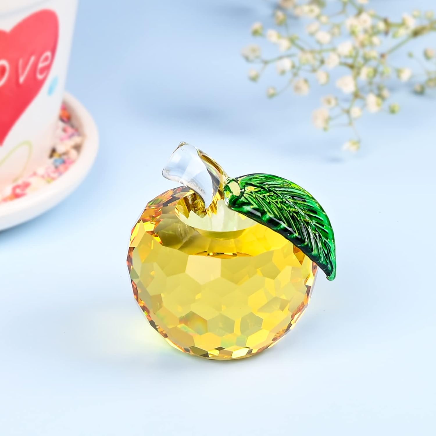 Adorno de manzana de cristal, figuras de cristal para decoración del hogar, animales de cristal, figuras coleccionables, regalo para mujeres, día de