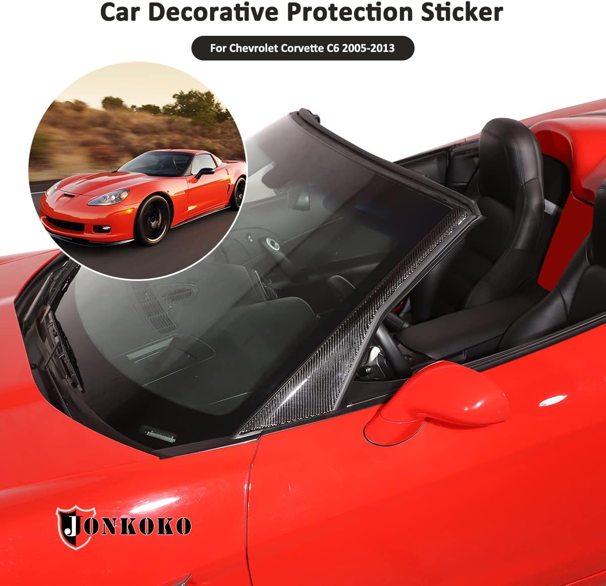 2 piezas de calcomanías de panel de pilar A de fibra de carbono suave para Chevrolet Corvette C6 2005-2013 Accesorios de moldeo de pilar A (negro)