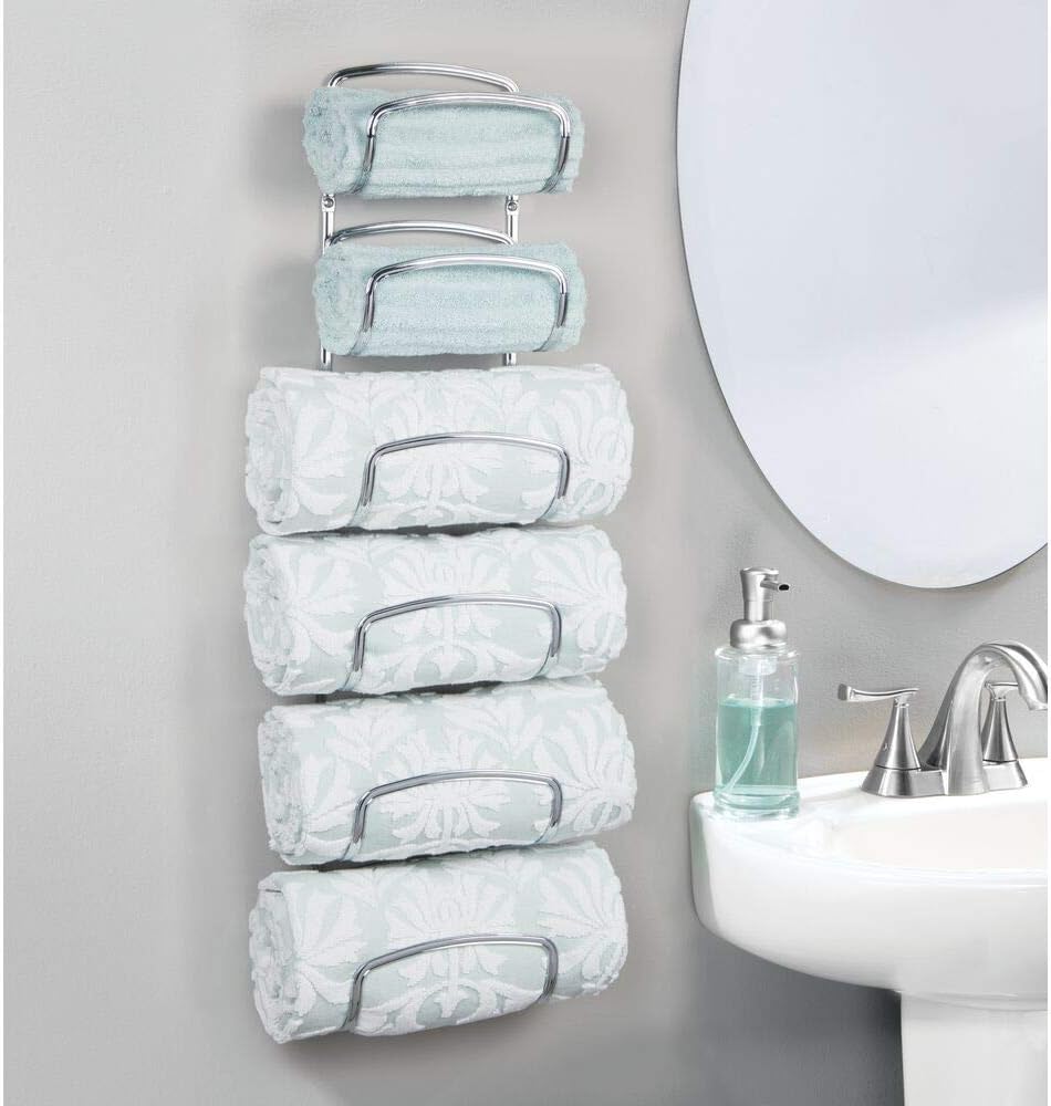 mDesign Toallero moderno y decorativo de seis niveles para baño, soporte y organizador, para montar en la pared, para almacenamiento de toallas de