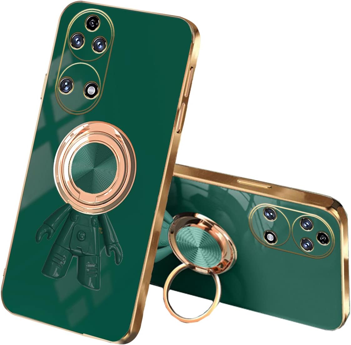 Wousunly Funda compatible con Huawei P50 Pro con soporte de anillo, patrón de astronauta giratorio de 360, color negro, funda para teléfono Huawei