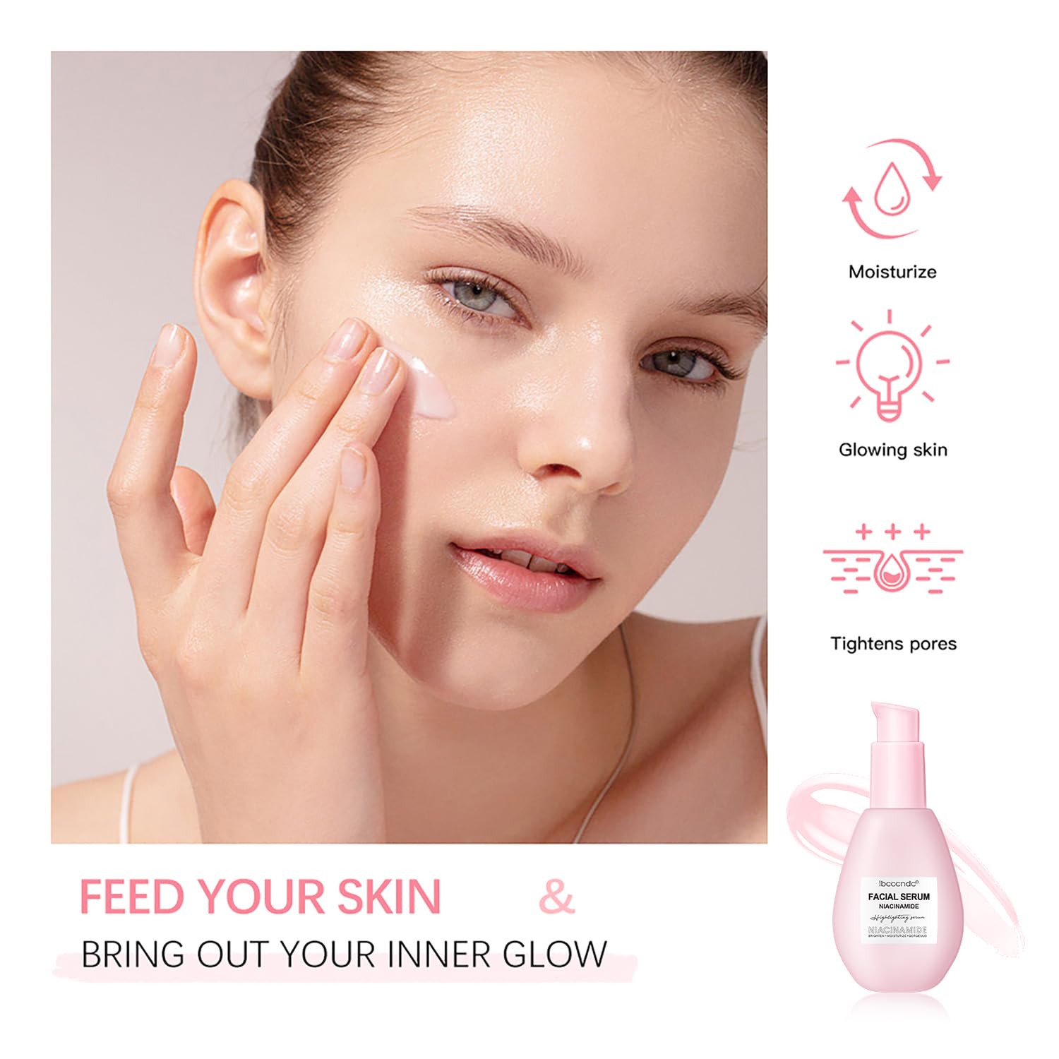 Suero facial hidratante de niacinamida de sandía de 2.0 fl oz, suero facial hidratante con ácido hialurónico, glicerina y vitamina E, iluminador