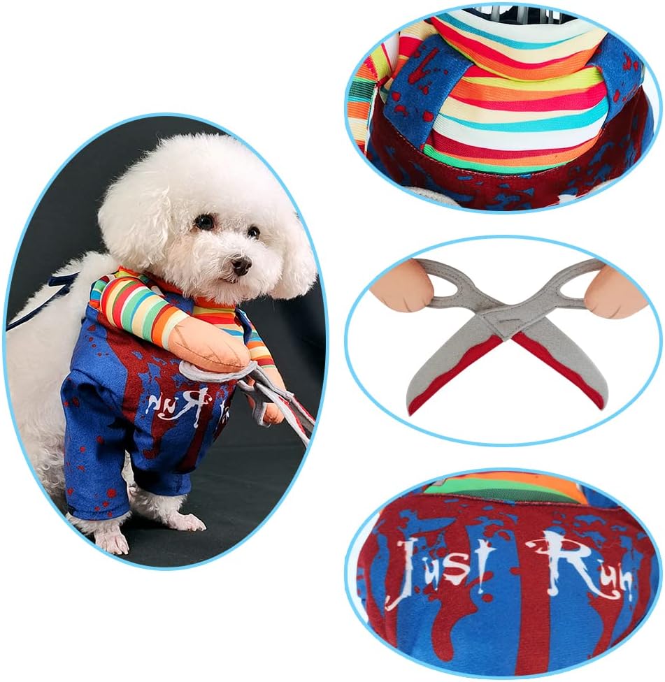 DELIFUR Disfraz de perro de muñeca estilo tijeras de Halloween para gato, cachorro y perro de tamaño mediano, muñeca ajustable para mascotas, ropa