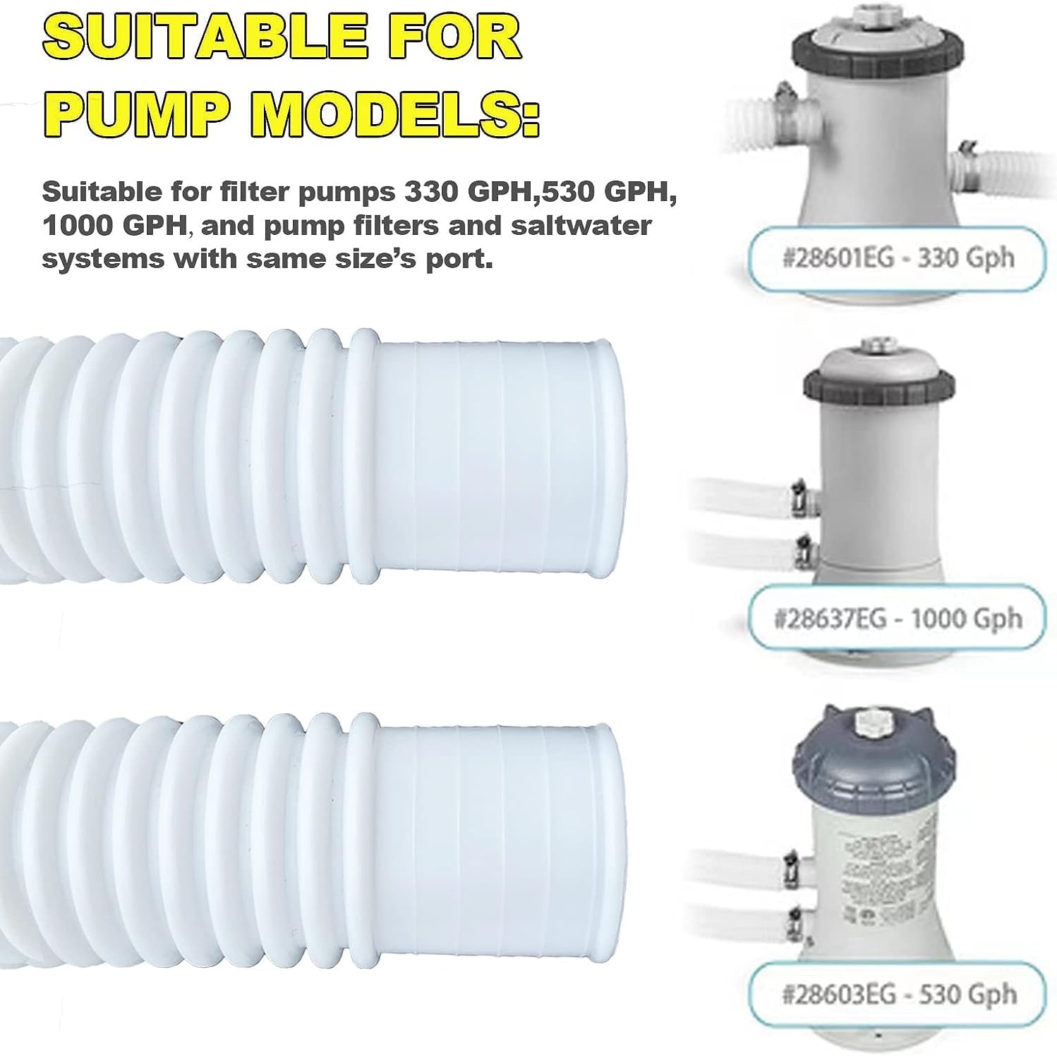 Mangueras de piscina para piscinas sobre el suelo, paquete de 2 mangueras de repuesto de bomba de piscina de 1.25 pulgadas de diámetro, manguera de