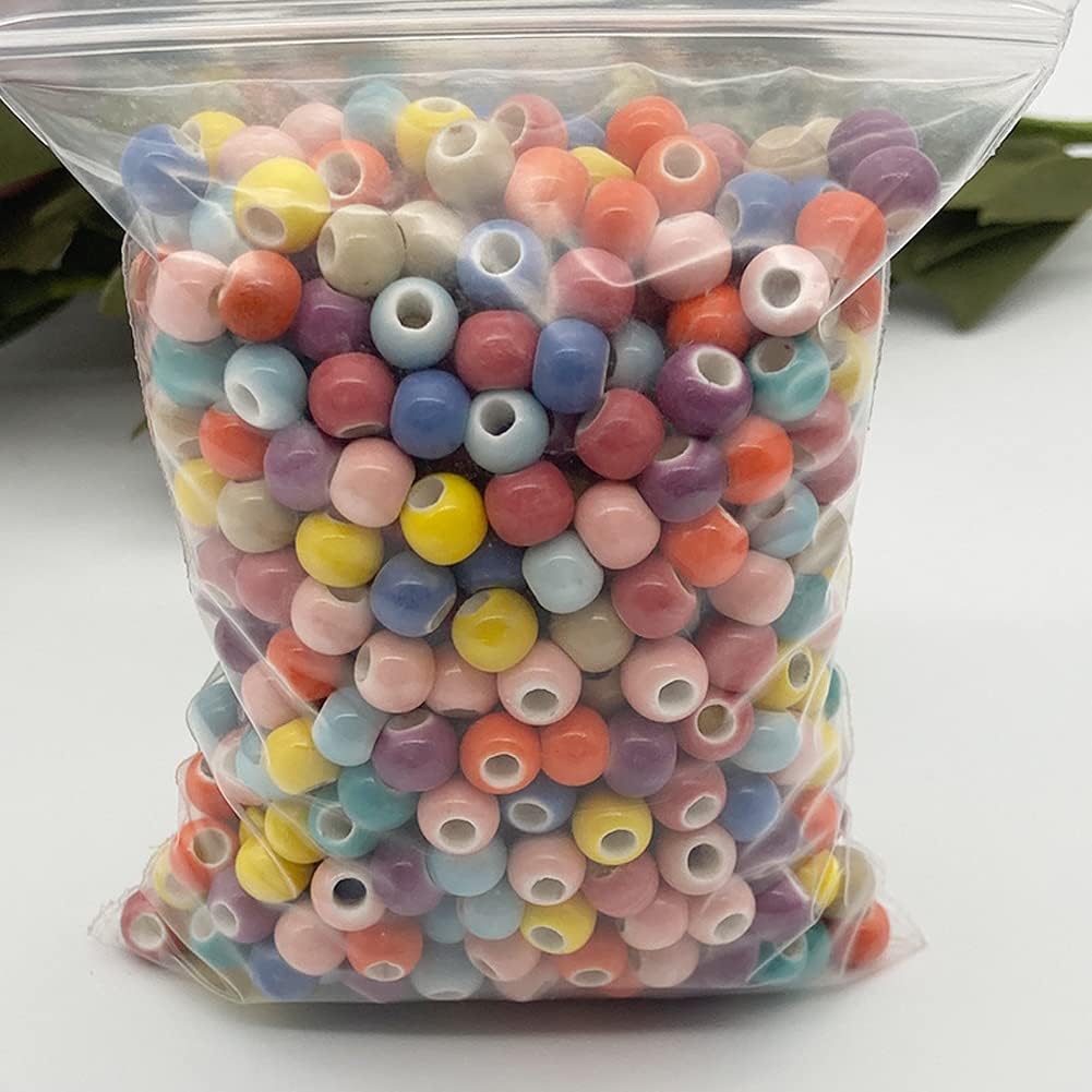 lasenersm Cuentas redondas de cerámica sueltas de 5.29 oz (alrededor de 590 piezas) cuentas redondas de porcelana espaciadoras redondas hechas a