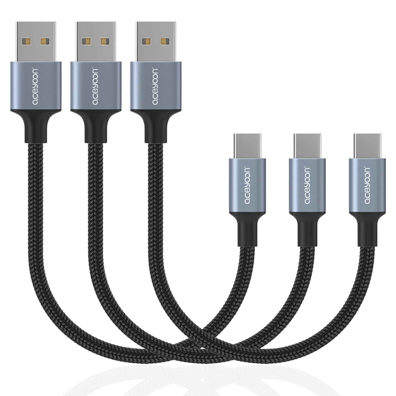 aceyoon Paquete de 3, cable USB C de 0.3 pies trenzado 3A de carga rápida, cable de carga tipo C compatible con Galaxy S8 S9 S10 S20 S21, Samsung