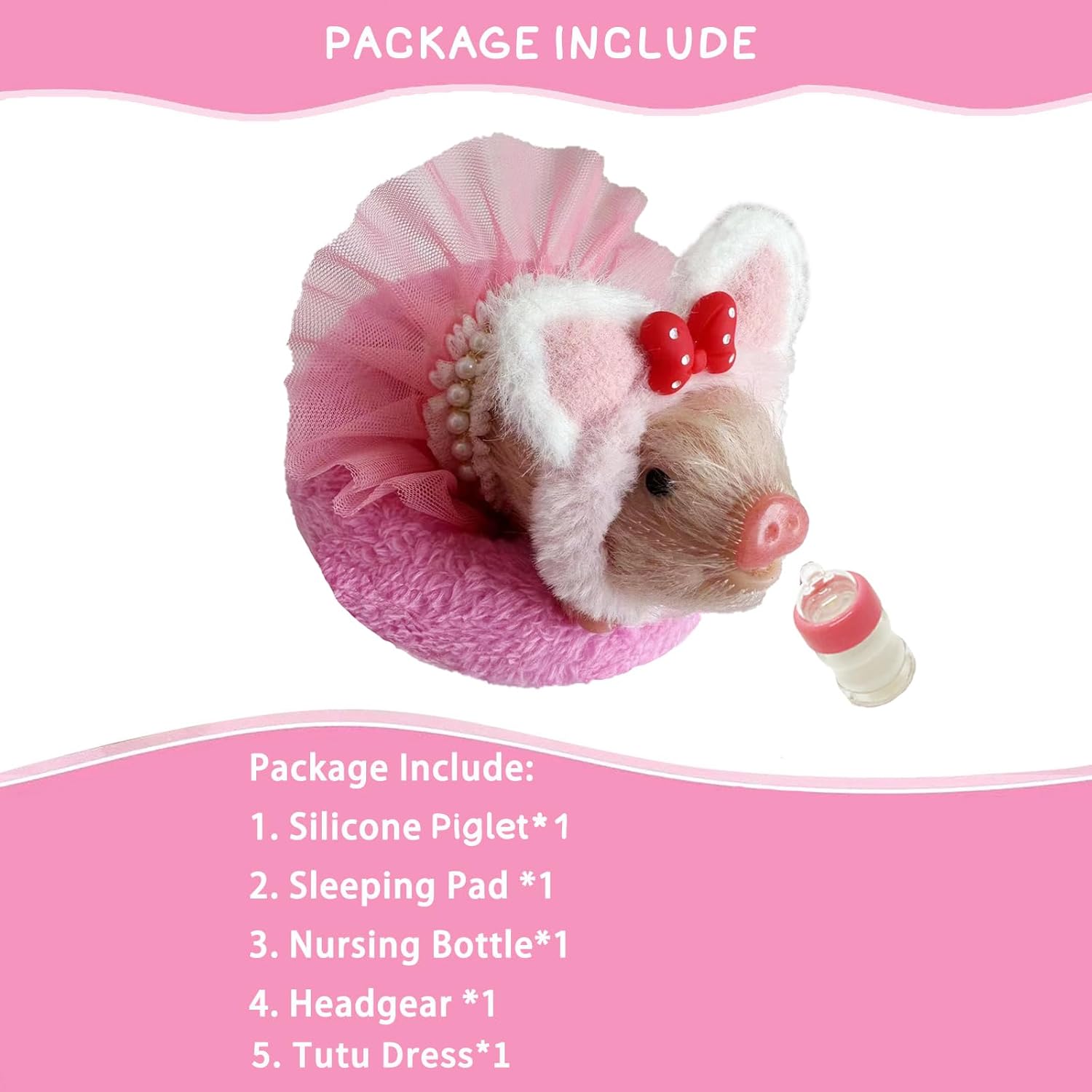 VOLOBE Piglet de silicona suave de 5 pulgadas, figura de juguete realista de silicona con almohadilla para dormir, accesorios para niños y niñas,