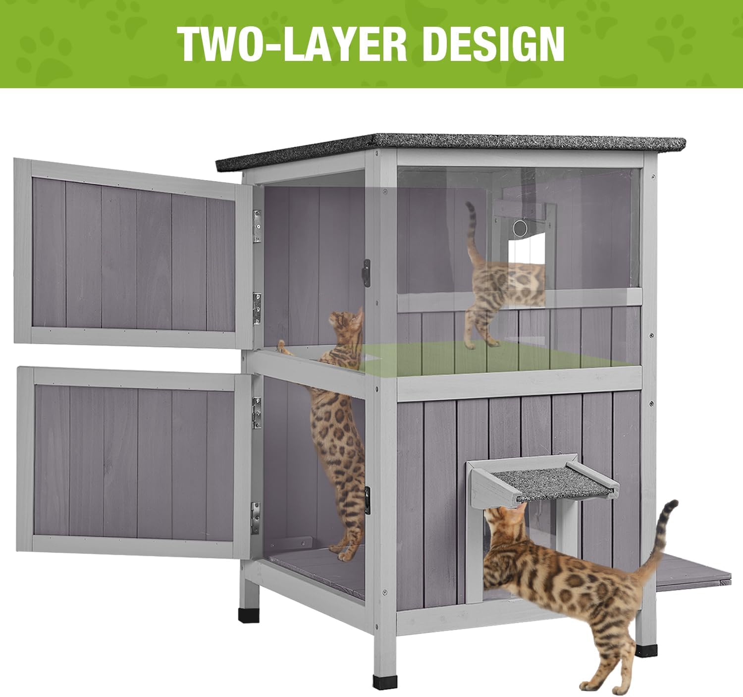 Feral Cat House – Refugio impermeable para gatos para invierno, jaula para gatos, perfecta para uso al aire libre e interior, 2 pisos