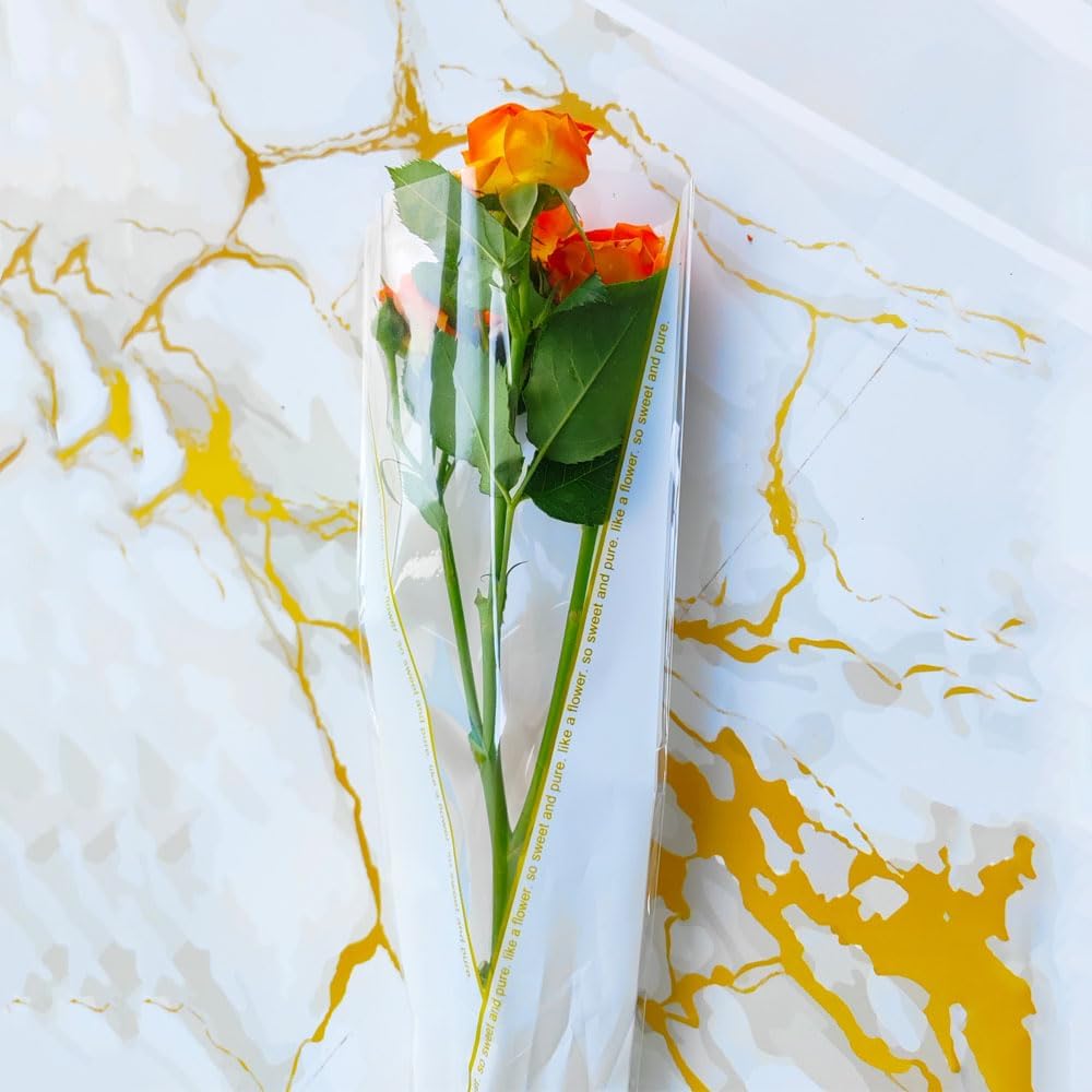HYMAOME 50 bolsas de embalaje de rosas individuales para ramo de flores, mangas de plástico transparente para violonchelo, rosas envueltas para