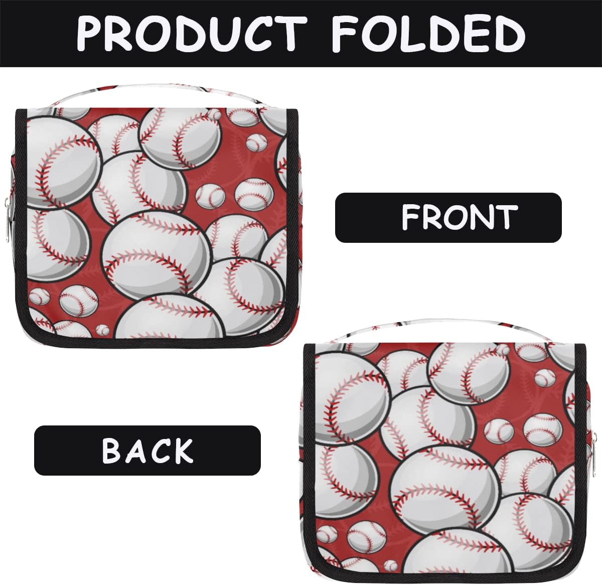 Neceser deportivo de béisbol para mujeres y hombres con gancho para colgar, patrón de béisbol, bolsa de cosméticos de viaje, estuche de maquillaje,