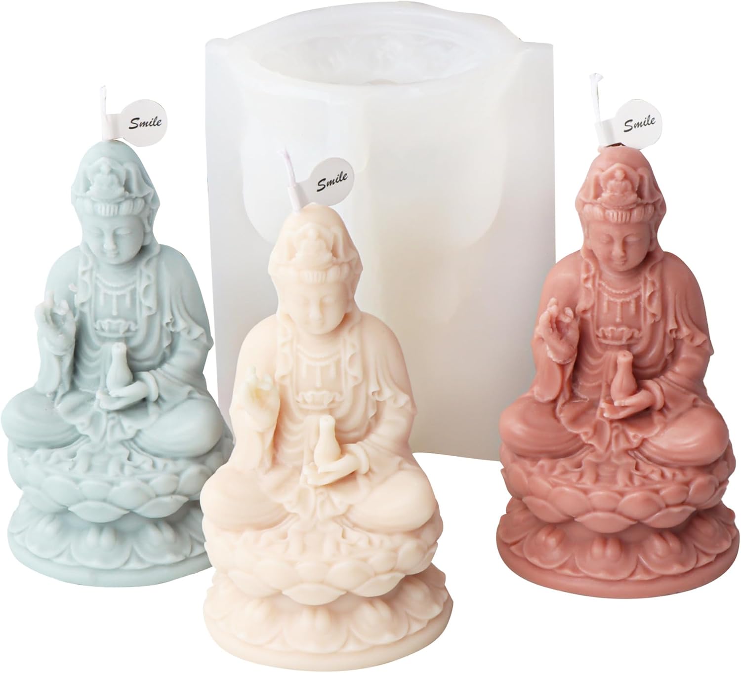 Molde de vela de Buda 3D Quan Yin Buddha estatua de silicona para escultura, vela de cera de soja, arte de resina, manualidades de bricolaje