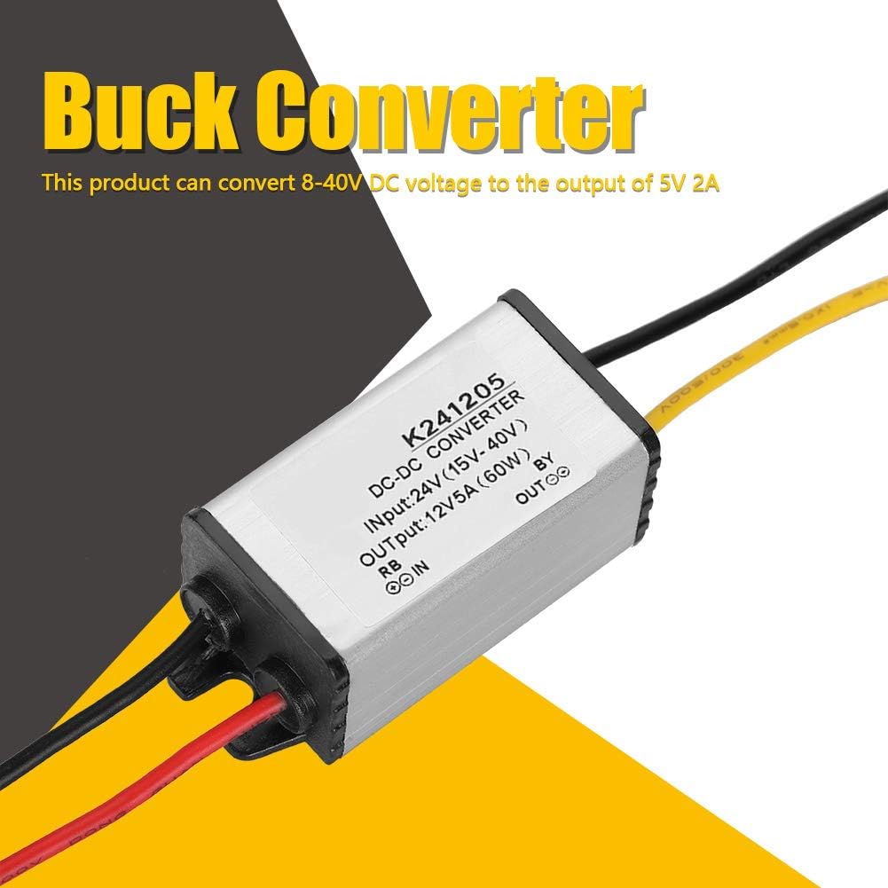 Nikou Regulador de voltaje del convertidor Buck, fuente de alimentación reductora de alta eficiencia de 24 V a 12 V, convertidor Buck de 5 A, módulo