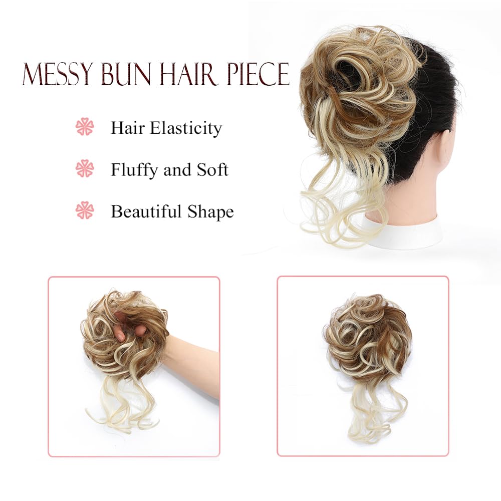 ZERAL Extensiones de cabello despeinado con bandas elásticas para el cabello rizado para mujeres (mezcla marrón y rubio decolorado)