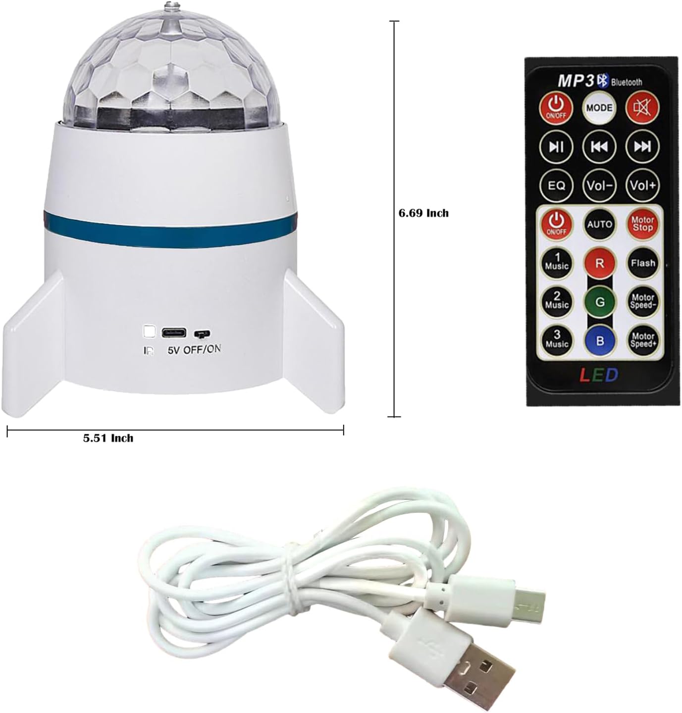 Luz de bola mágica giratoria colorida recargable con altavoz Bluetooth disco giratorio bola mágica luz activada por sonido DJ luces luz de escenario